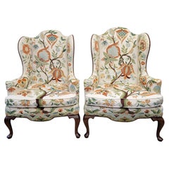 Vintage Woodmark Mary Webb Wood "Tree of Life" Wingback Chairs - a Pair
