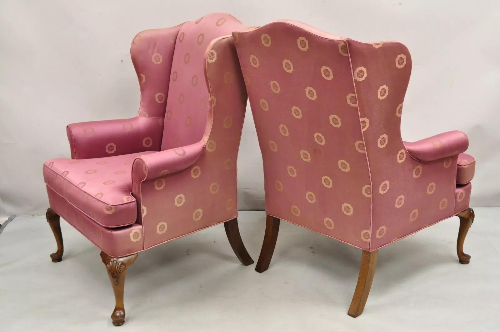 Vintage Woodmark Originals Queen Anne Style Mahogany Wingback Chairs - a Pair For Sale 5