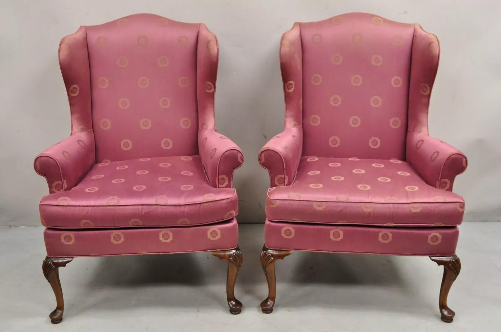Vintage Woodmark Originals Queen Anne Style Mahogany Wingback Chairs - a Pair For Sale 6