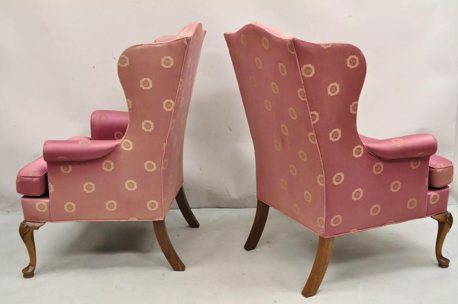 Unknown Vintage Woodmark Originals Queen Anne Style Mahogany Wingback Chairs - a Pair For Sale