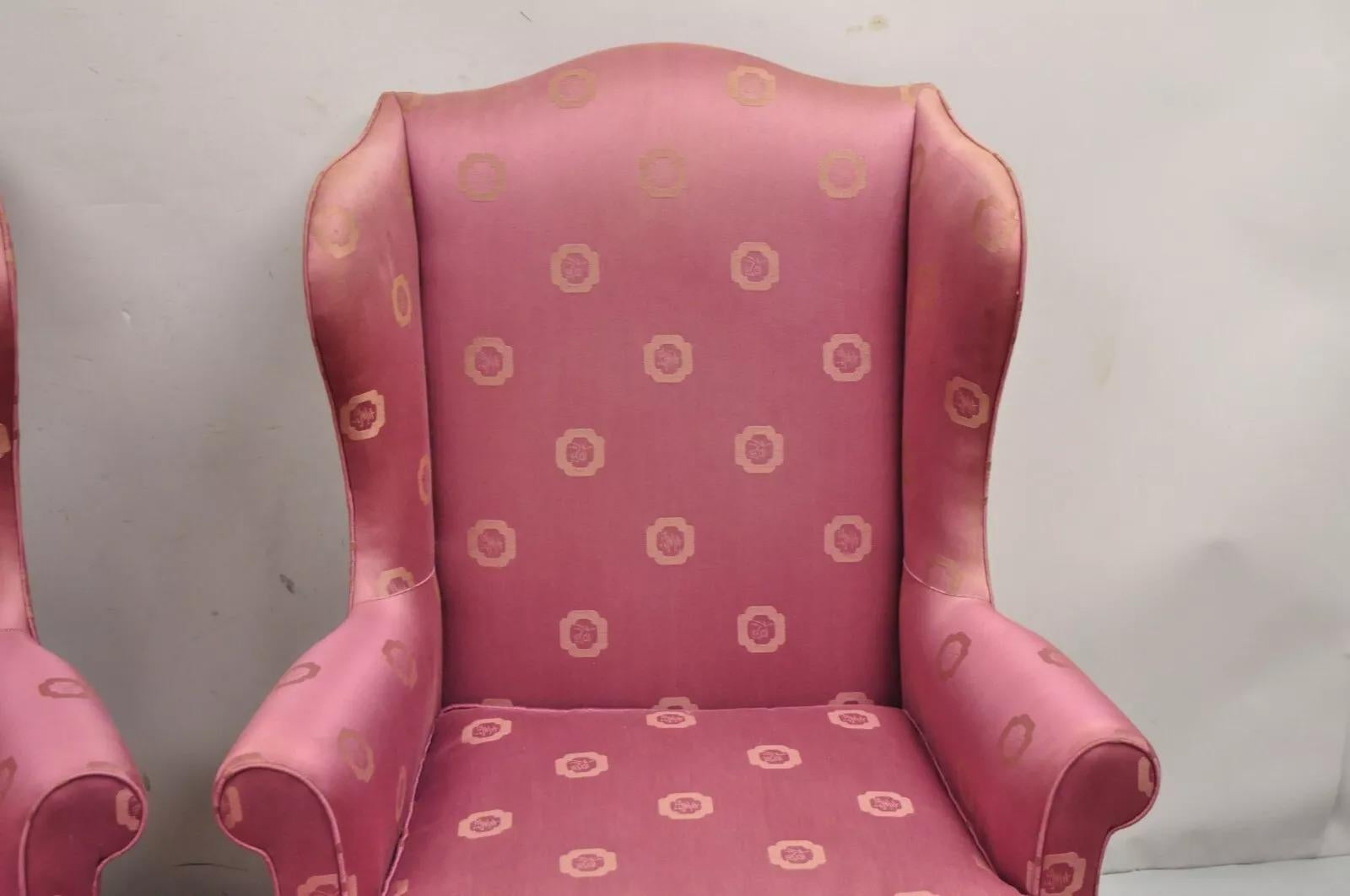 Vintage Woodmark Originals Queen Anne Style Mahogany Wingback Chairs - a Pair In Good Condition For Sale In Philadelphia, PA