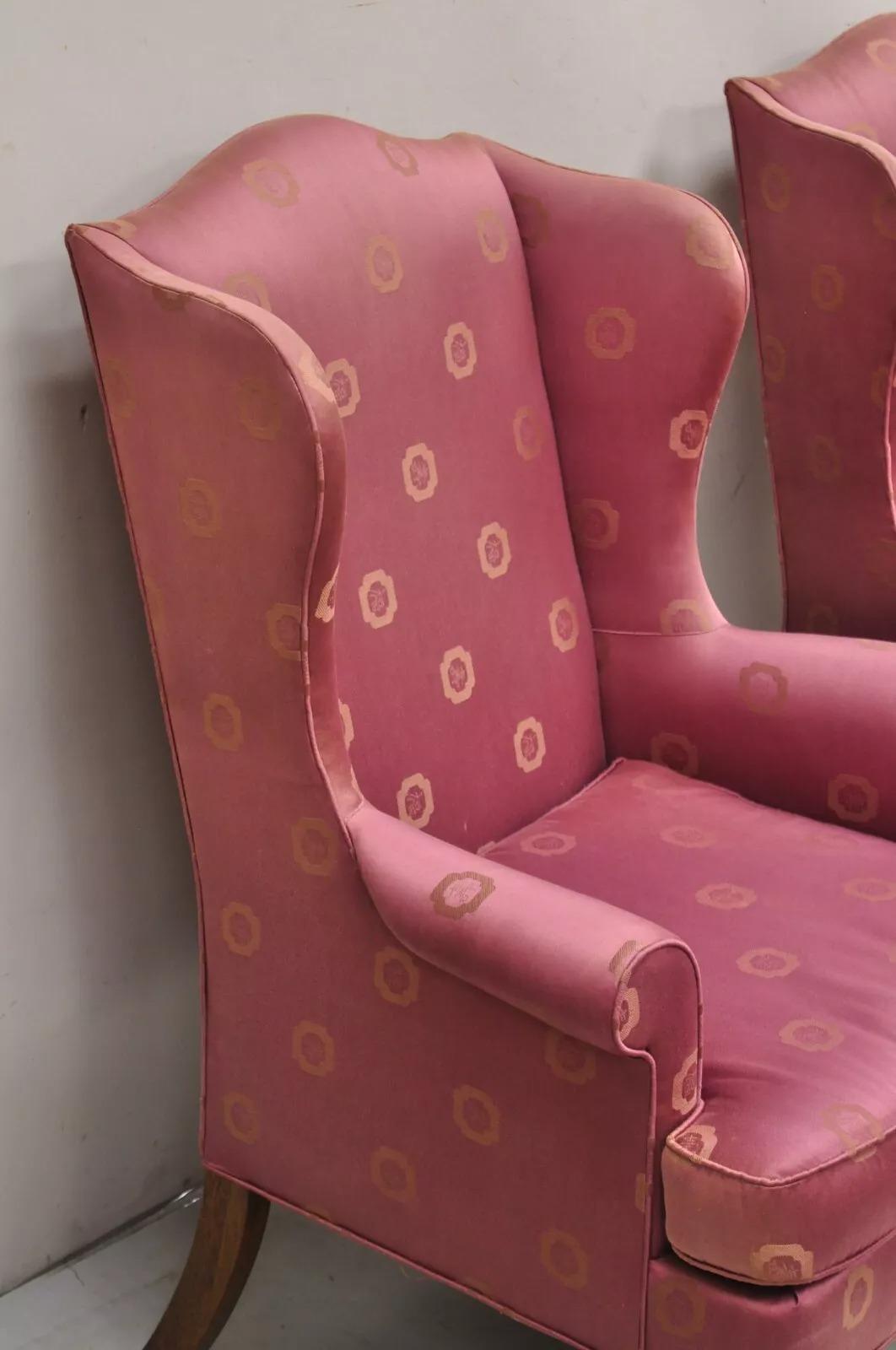 20th Century Vintage Woodmark Originals Queen Anne Style Mahogany Wingback Chairs - a Pair For Sale