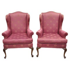 Vintage Woodmark Originals Queen Anne Style Mahogany Wingback Chairs - a Pair
