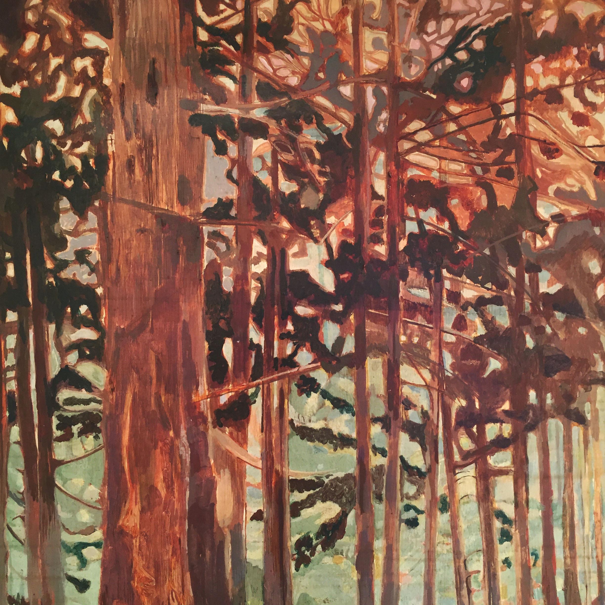 Vintage Woods Painting by Alan Healey 1970s Vintage Retro Boho Safari In Good Condition For Sale In London, GB