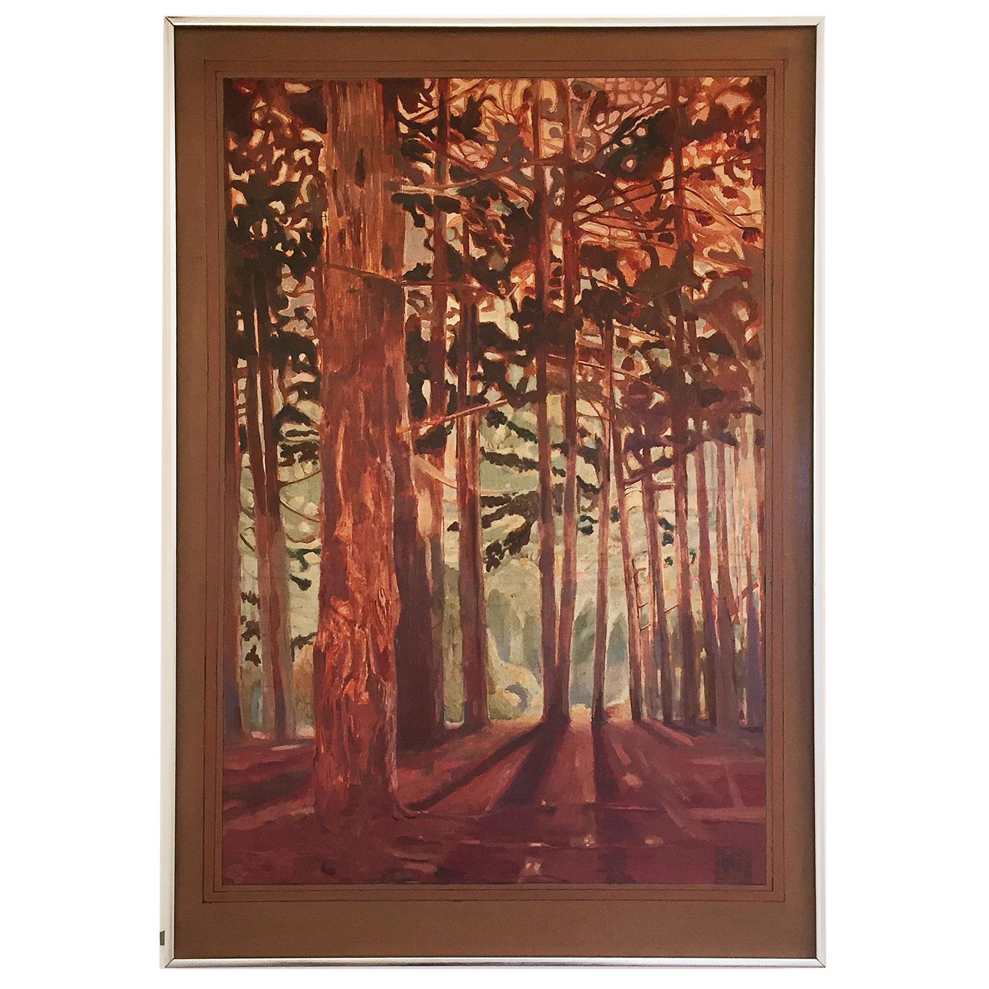 Vintage Woods Painting by Alan Healey 1970s Vintage Retro Boho Safari For Sale