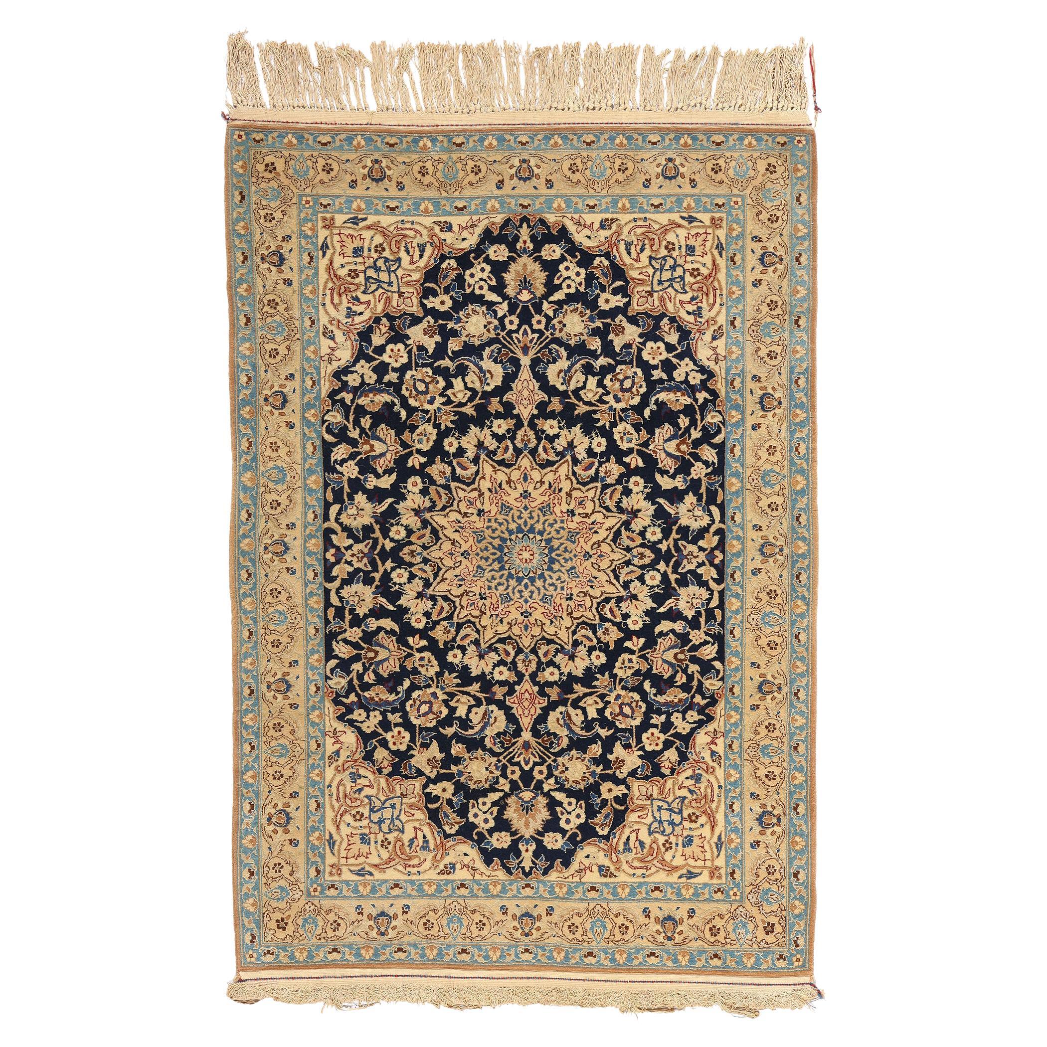 Vintage Wool and Silk Persian Nain Rug, 02'10 x 04'02