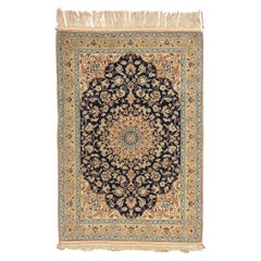 Vintage Wool and Silk Persian Nain Rug, 02'10 x 04'02