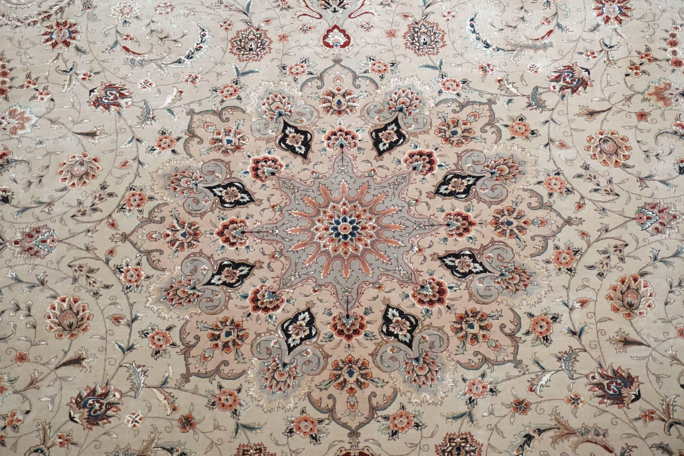 Chinese Vintage Wool and Silk Tabriz Area Rug, Approximately 300 KPSI For Sale