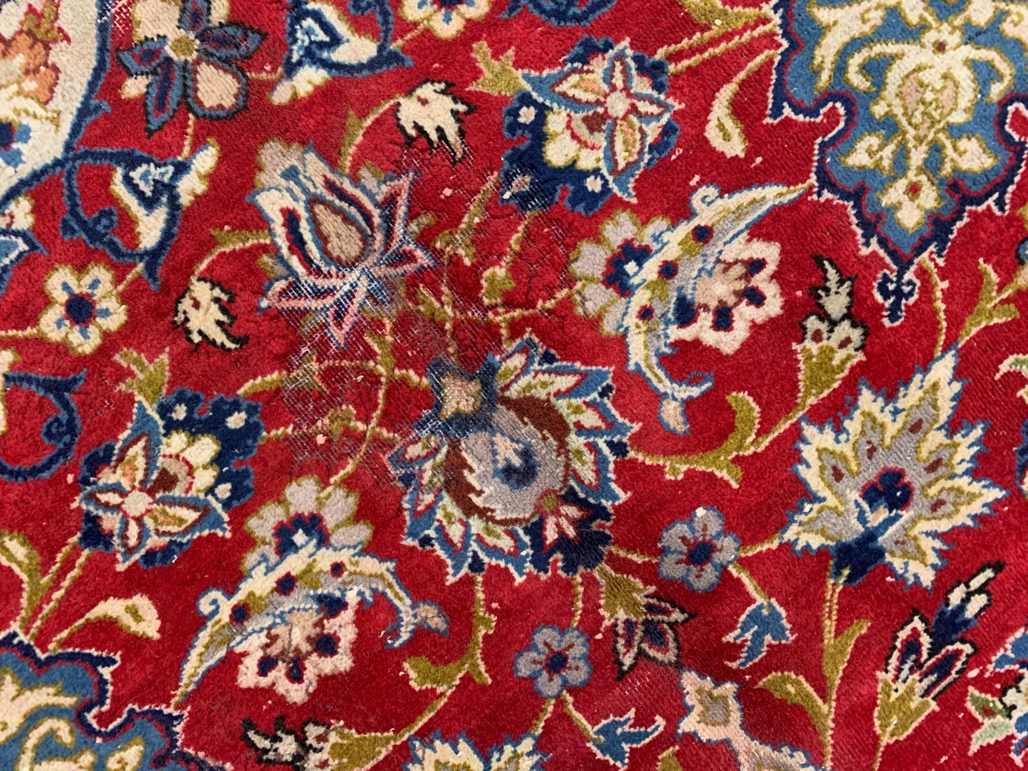 Vintage Wool Area Rug Handwoven Oriental Red Blue Carpet For Sale 4