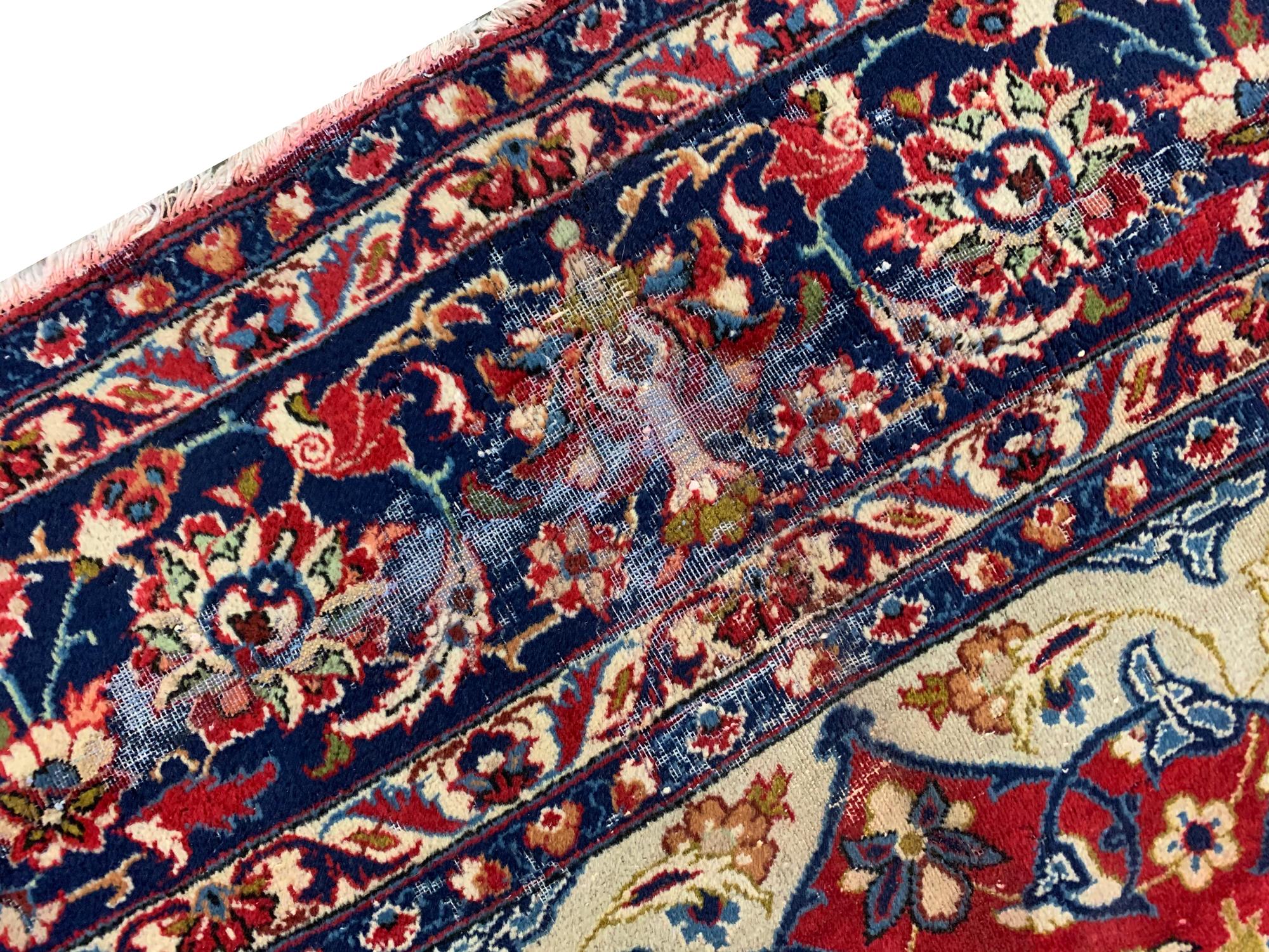 Vintage Wool Area Rug Handwoven Oriental Red Blue Carpet For Sale 5