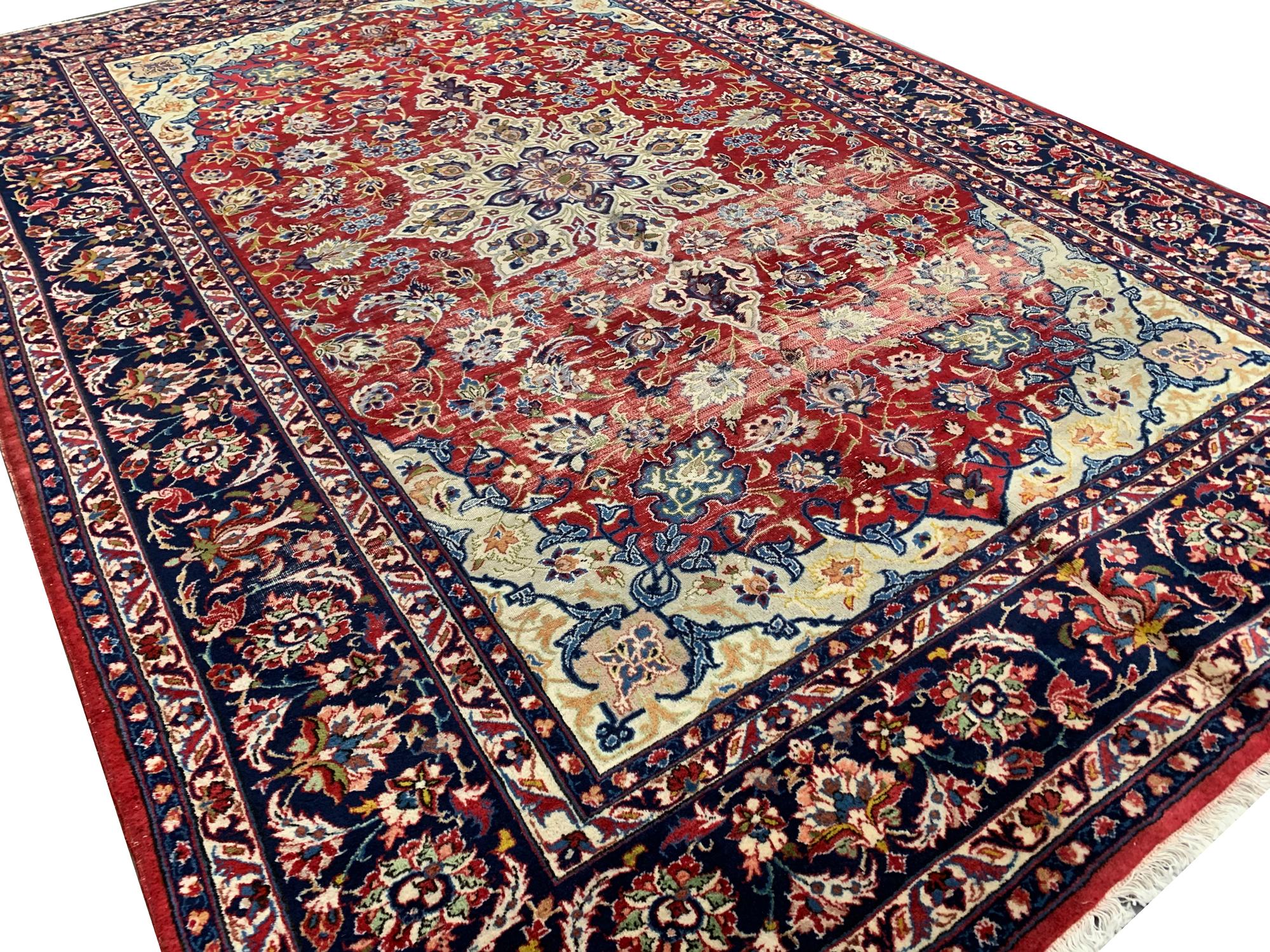 Tribal Vintage Wool Area Rug Handwoven Oriental Red Blue Carpet For Sale