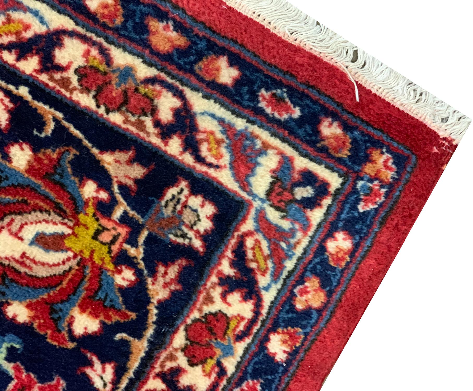 Hand-Crafted Vintage Wool Area Rug Handwoven Oriental Red Blue Carpet For Sale