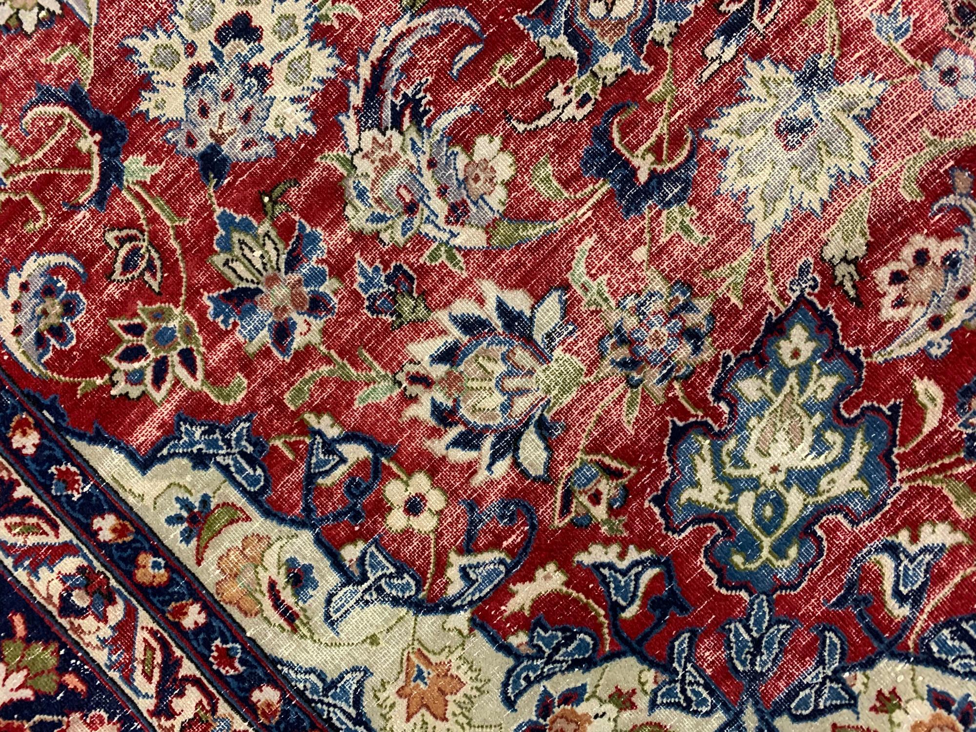 Mid-20th Century Vintage Wool Area Rug Handwoven Oriental Red Blue Carpet For Sale
