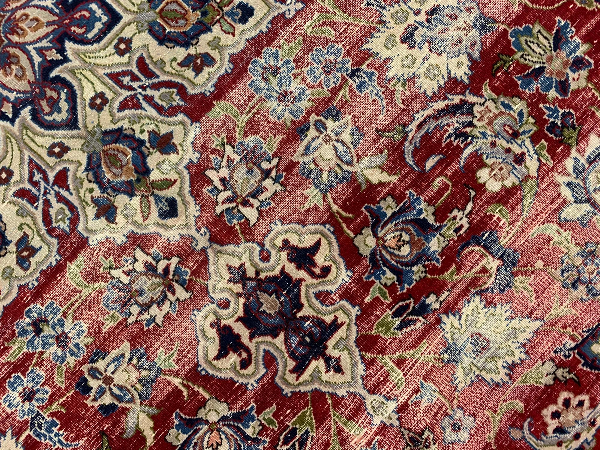 Vintage Wool Area Rug Handwoven Oriental Red Blue Carpet For Sale 1