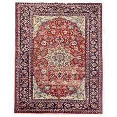 Vintage Wool Area Rug Handwoven Oriental Red Blue Carpet