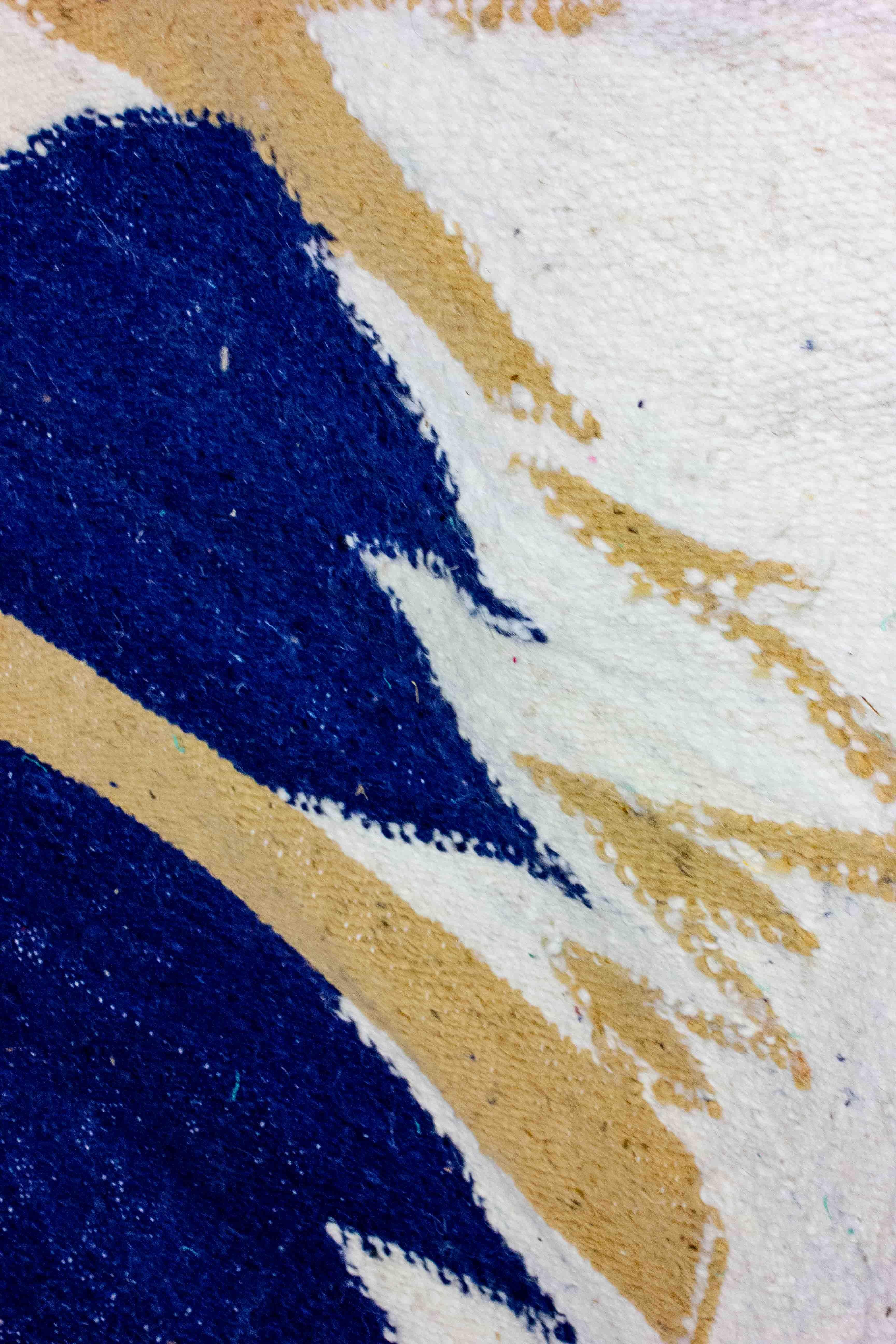 Vintage wool berber rug with abstract shapes in blue and beige For Sale 3