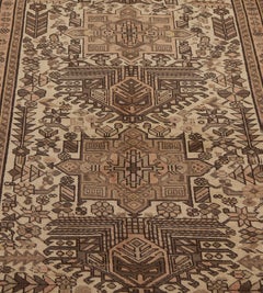 Vintage Wool Floral and Leafy Brown Wool Persian Heriz Runner