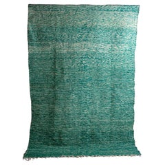 Vintage wool folk art berber rug in faded jade green