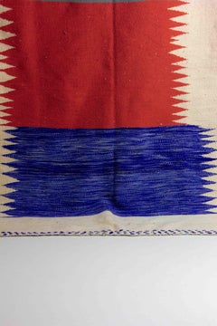 Vintage wool folk art berber rug in with abstract shapes in tricolor