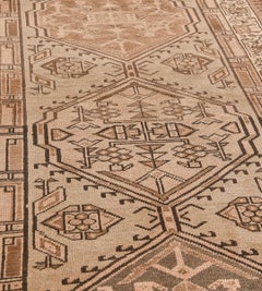 Vintage Handwoven Persian Heriz Runner Rug with Geometric Design