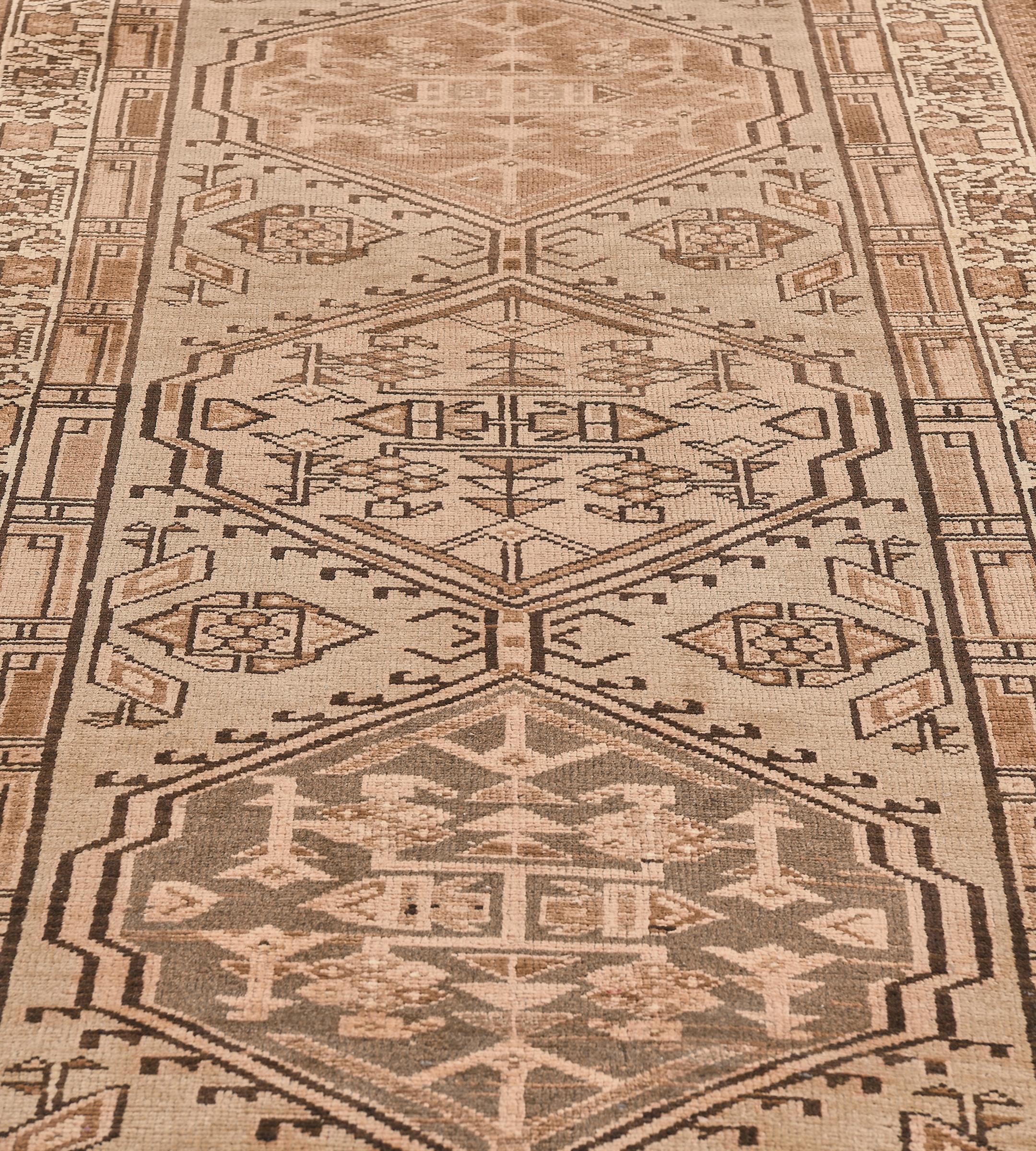 Vintage Wool Handwoven Persian Heriz Runner For Sale 1