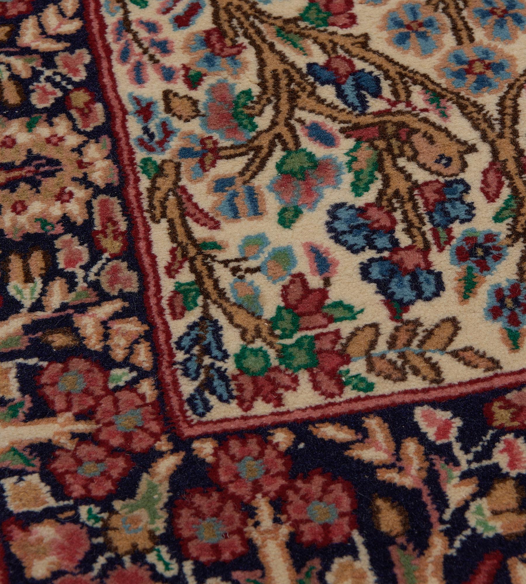 Vintage Wolle Elfenbein und rot geblümt Persisch Kerman Läufer (Handgeknüpft) im Angebot