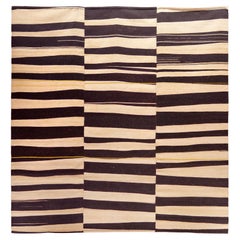 Vintage Wool Kilim Rug – 1970s, White and Black Tones, Modern Geometric Design