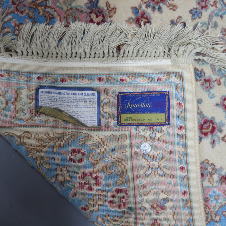 Vintage Wool Kirman Oriental Rug by Karastan, Ivory Medallion 711