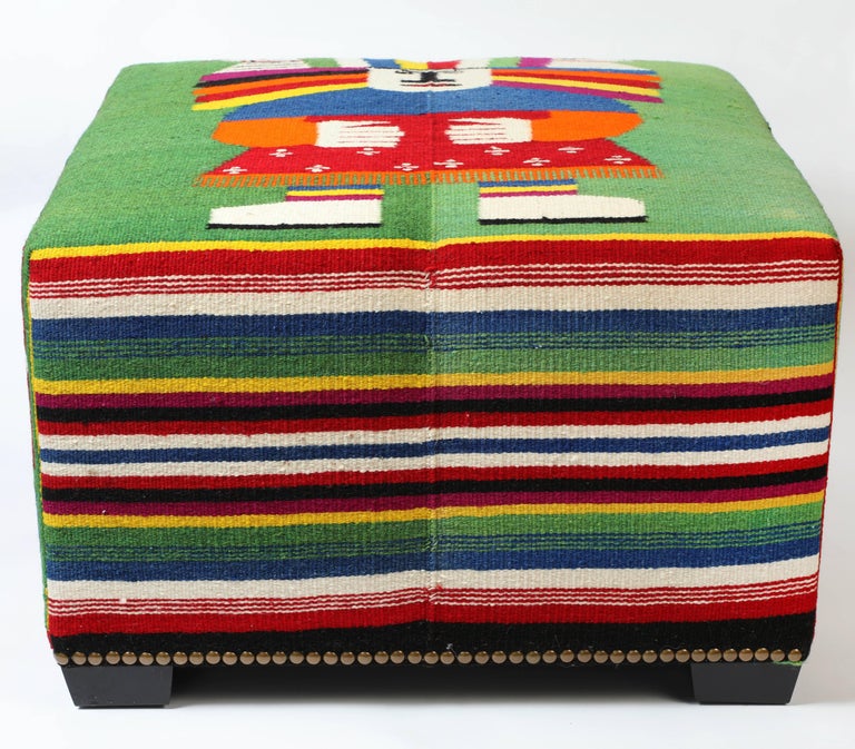 Vintage Wool Mexican Blanket Custom Ottoman at 1stDibs