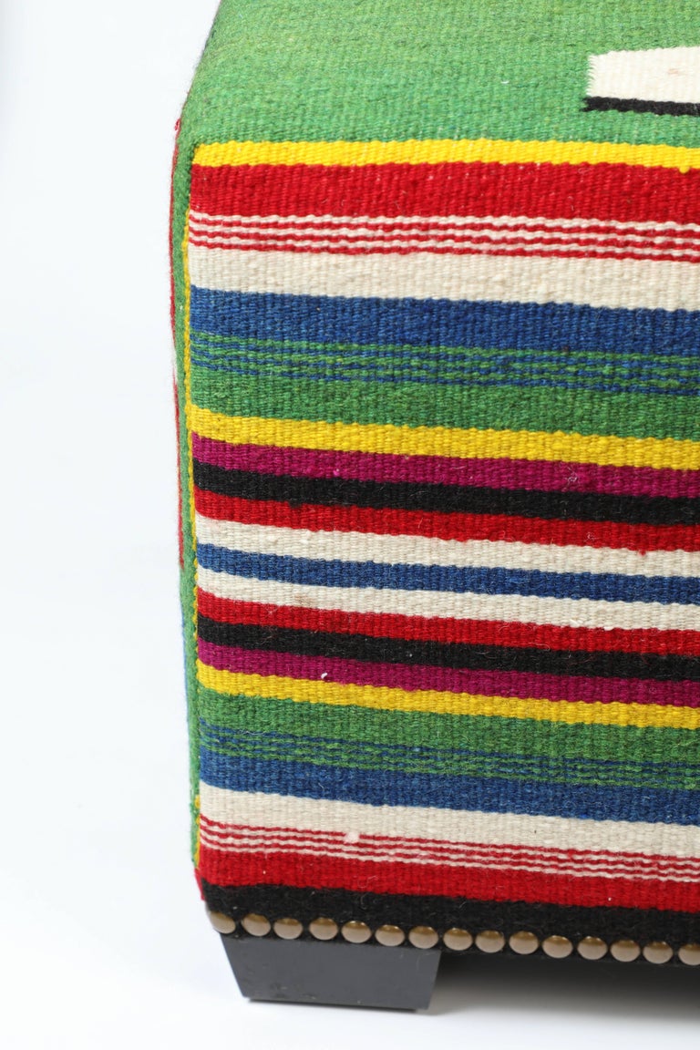 Vintage Wool Mexican Blanket Custom Ottoman at 1stDibs