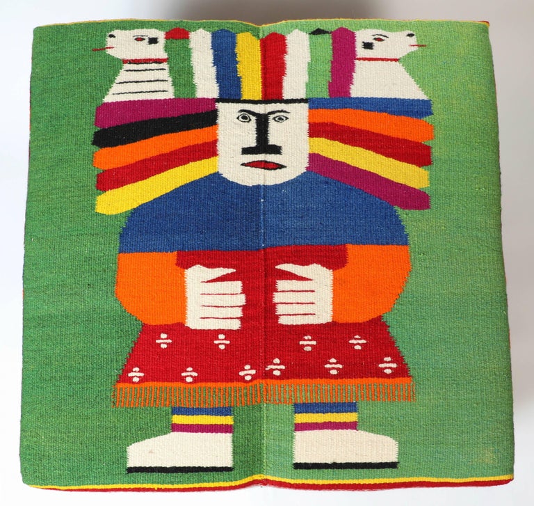 Vintage Wool Mexican Blanket Custom Ottoman at 1stDibs