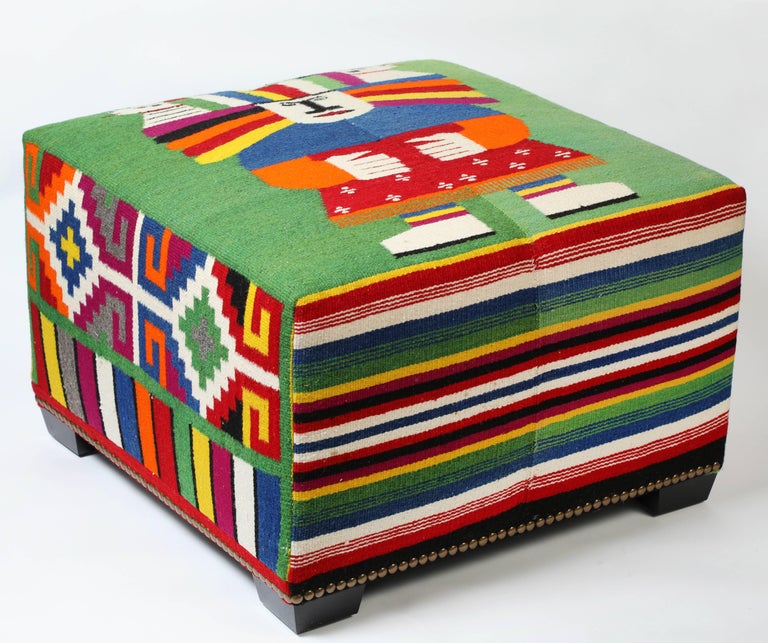 Vintage Wool Mexican Blanket Custom Ottoman at 1stDibs