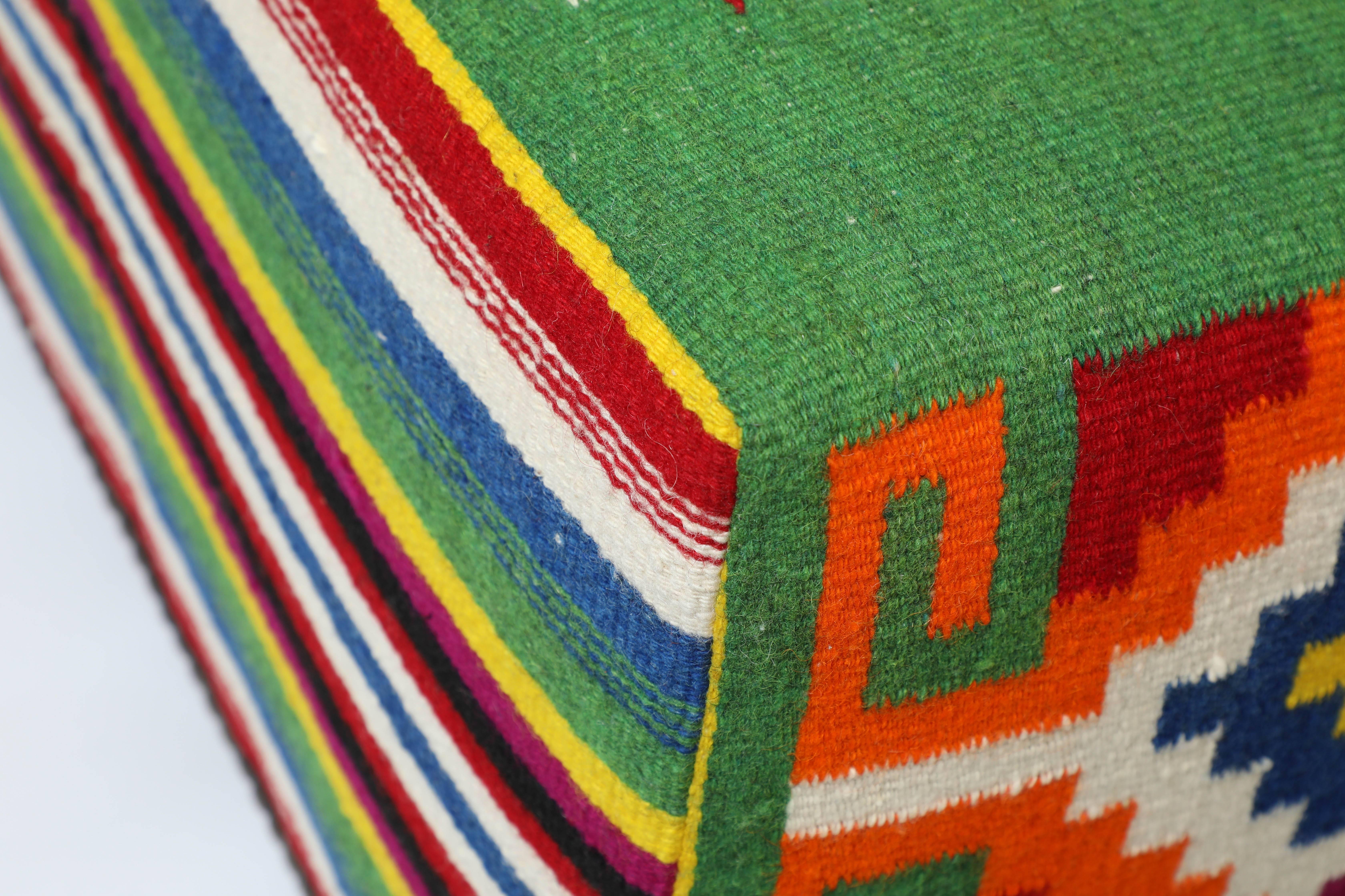 Textile Vintage Wool Mexican Blanket Custom Ottoman