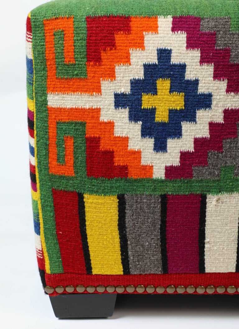 Vintage Wool Mexican Blanket Custom Ottoman at 1stDibs