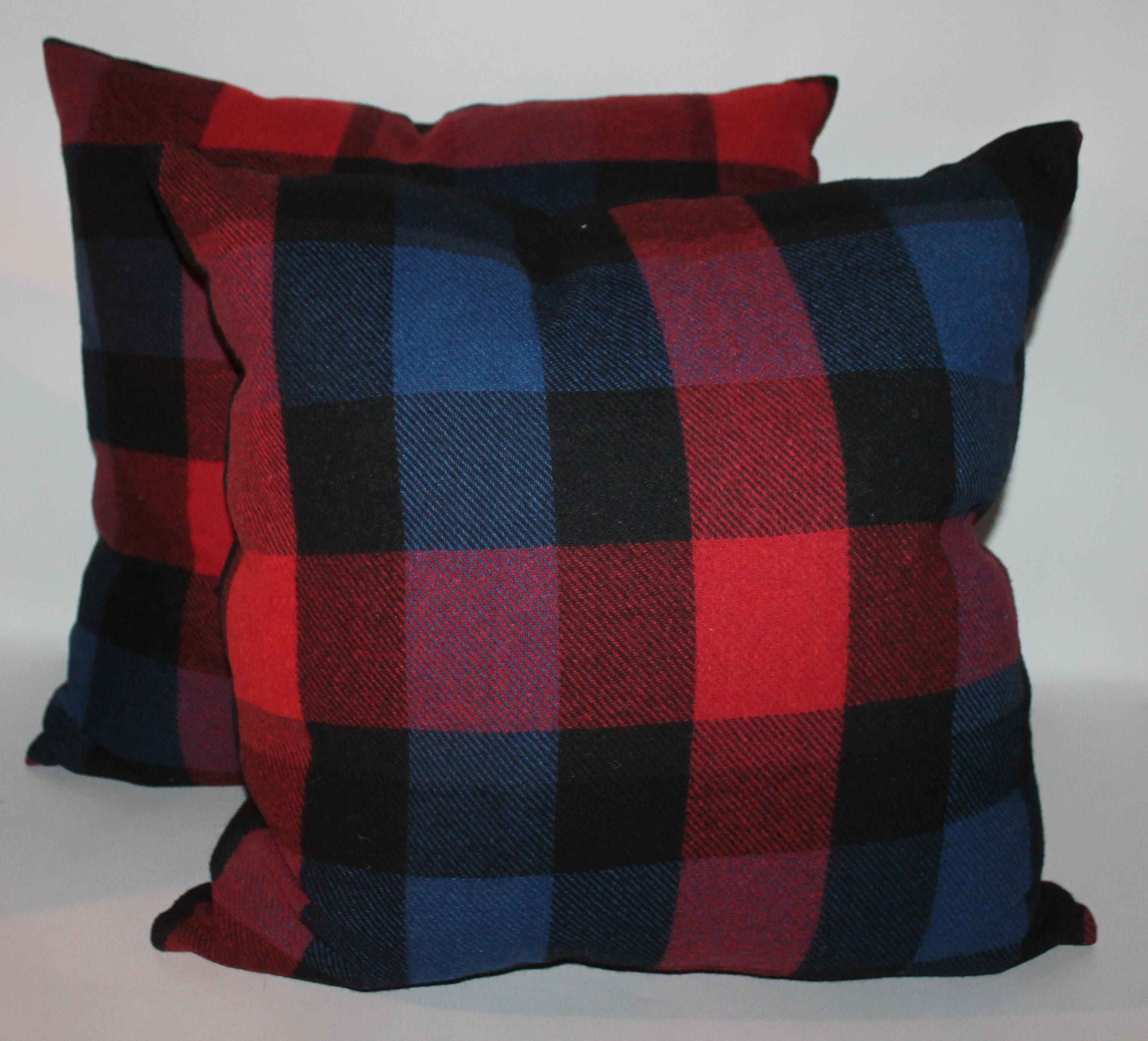 These vintage vibrant colors plaid blanket pillows are in fine condition and have cotton linen backing. Sold in pairs. Two pairs of each different color in stock.
Measures:
Small pair 20 x 20
Larger pair 22 x 22.