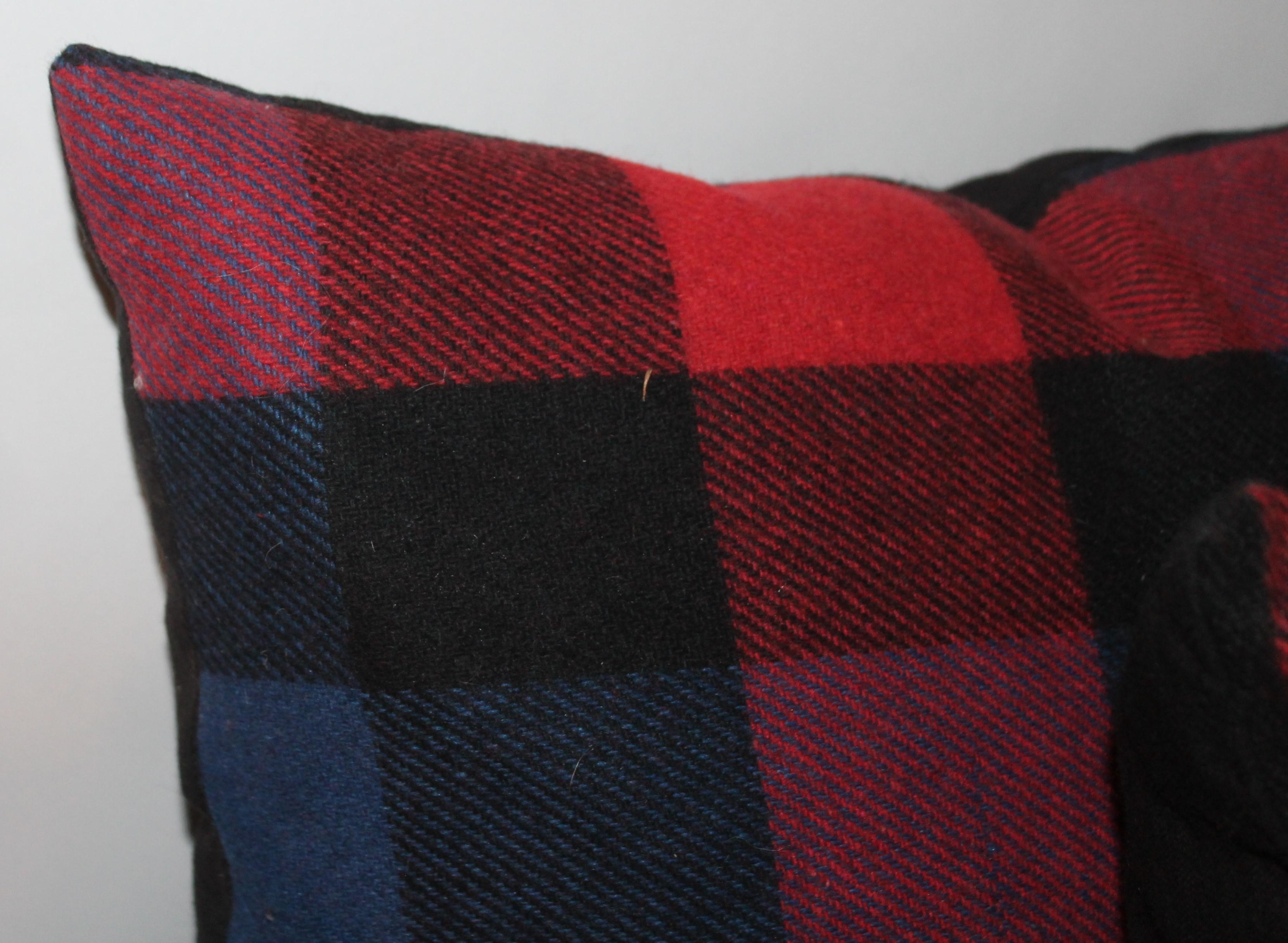 Country Vintage Wool Plaid Blanket Pillows, Pair For Sale