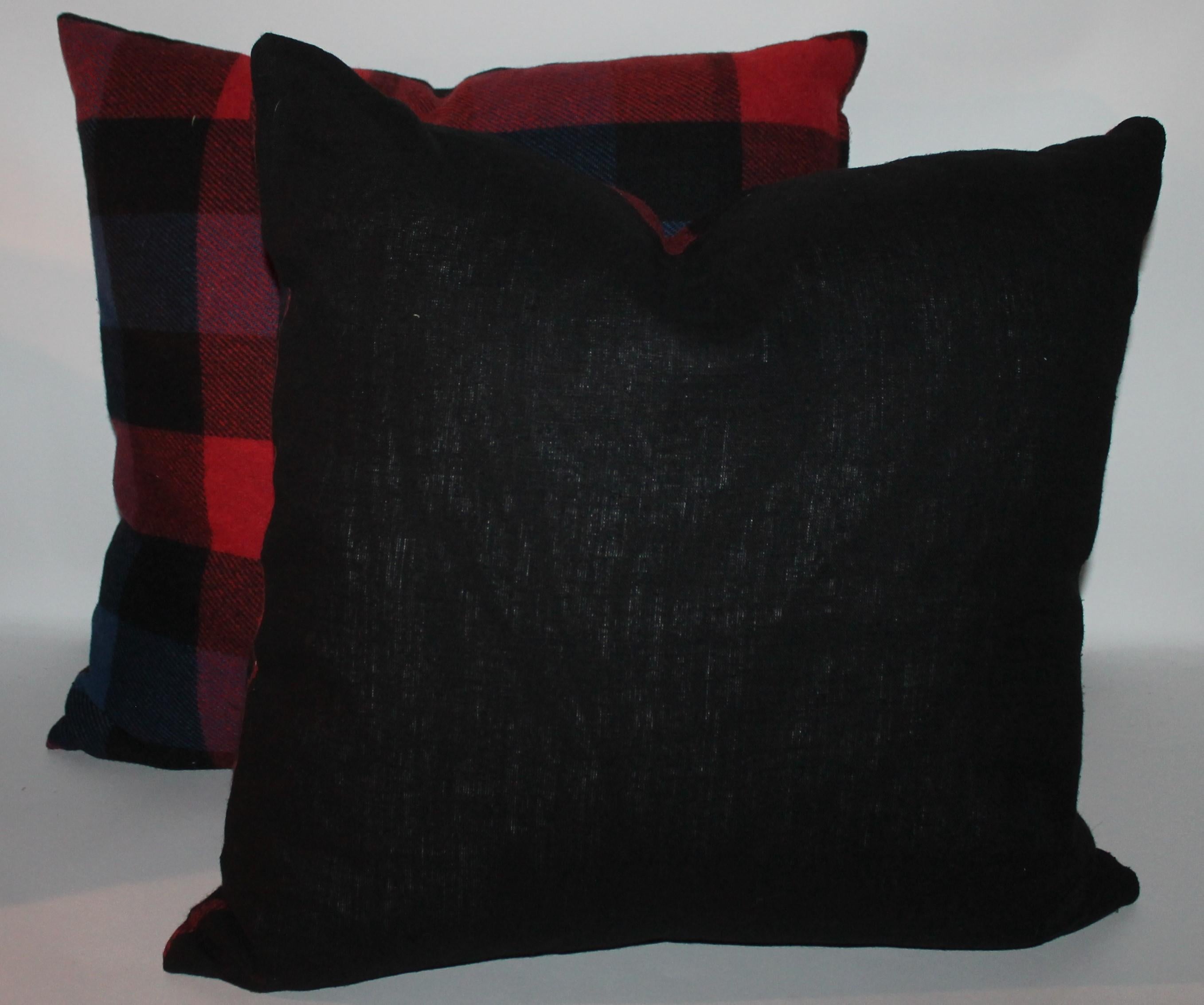 Hand-Crafted Vintage Wool Plaid Blanket Pillows, Pair For Sale