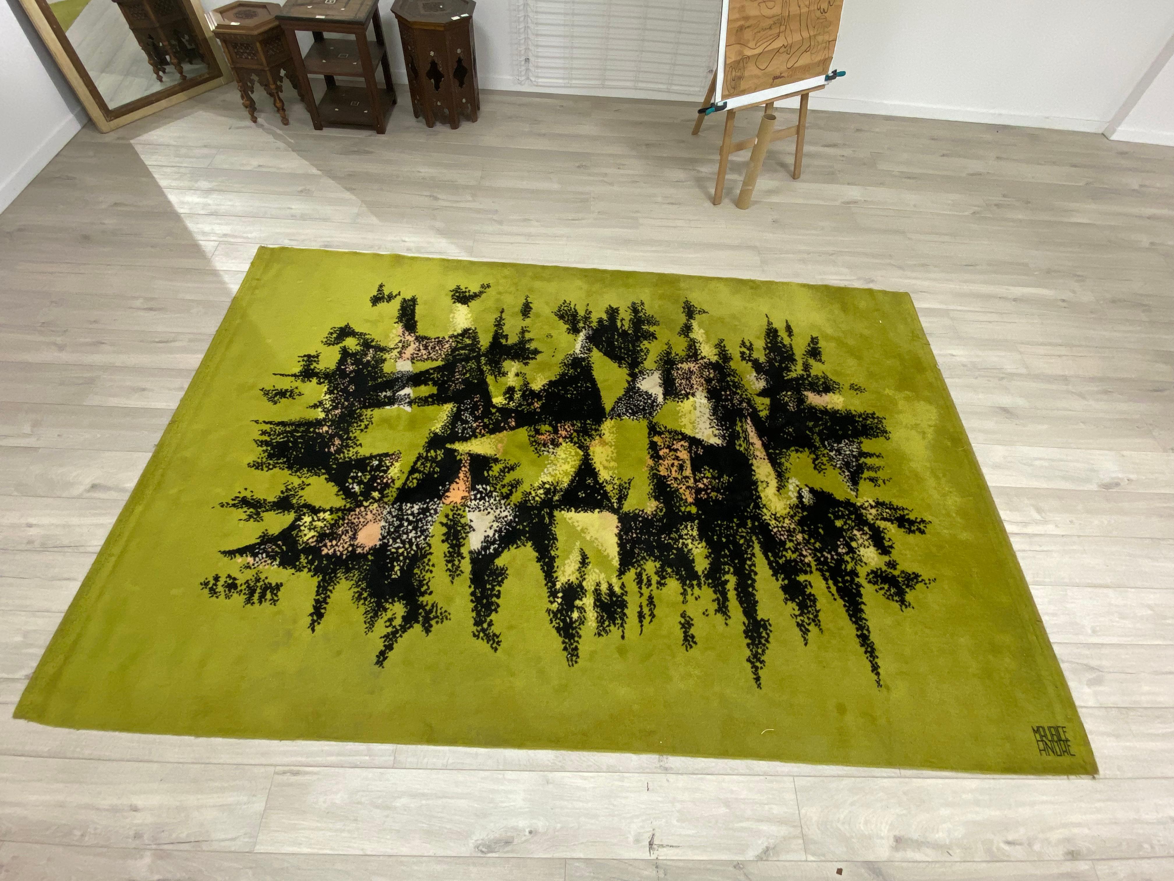 Mid-Century Modern Vintage wool rug circa 1960, signed Maurice ANDRE For Sale