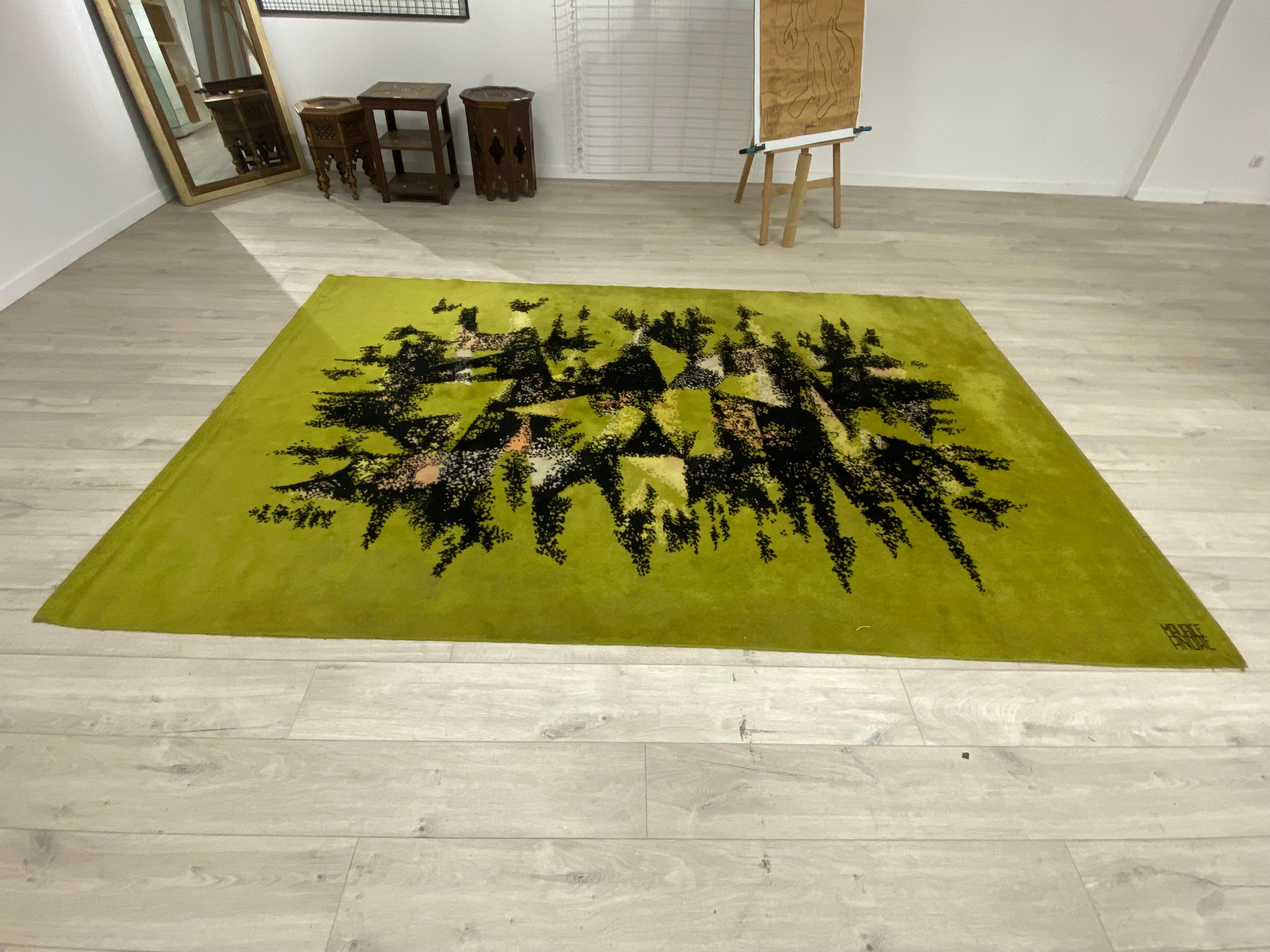 Vintage wool rug circa 1960, signed Maurice ANDRE In Good Condition For Sale In Mouscron, WHT