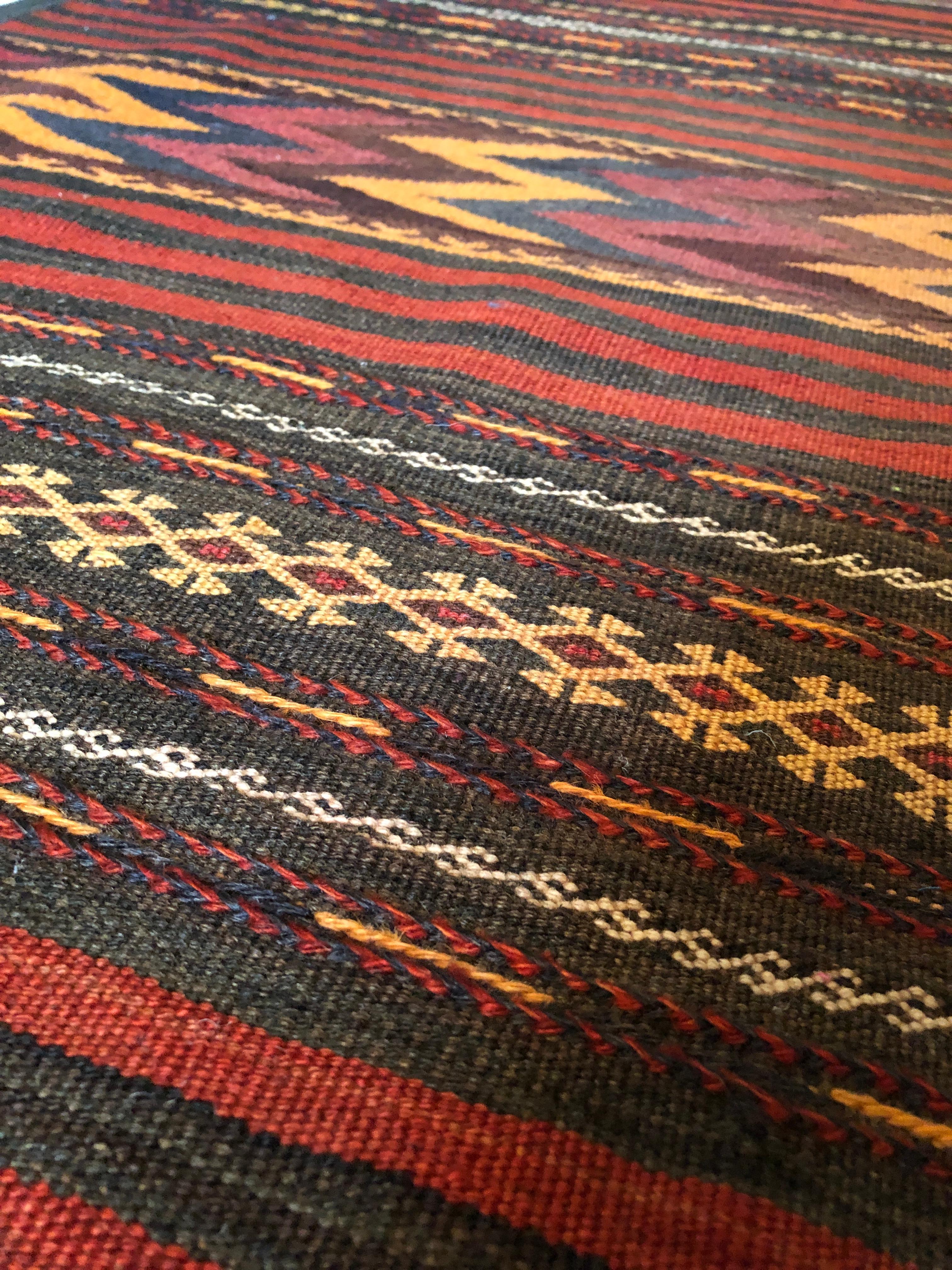 20th Century Vintage Wool Rug in Colorful Zigzag Pattern, Afghanistan Late 20th-Century