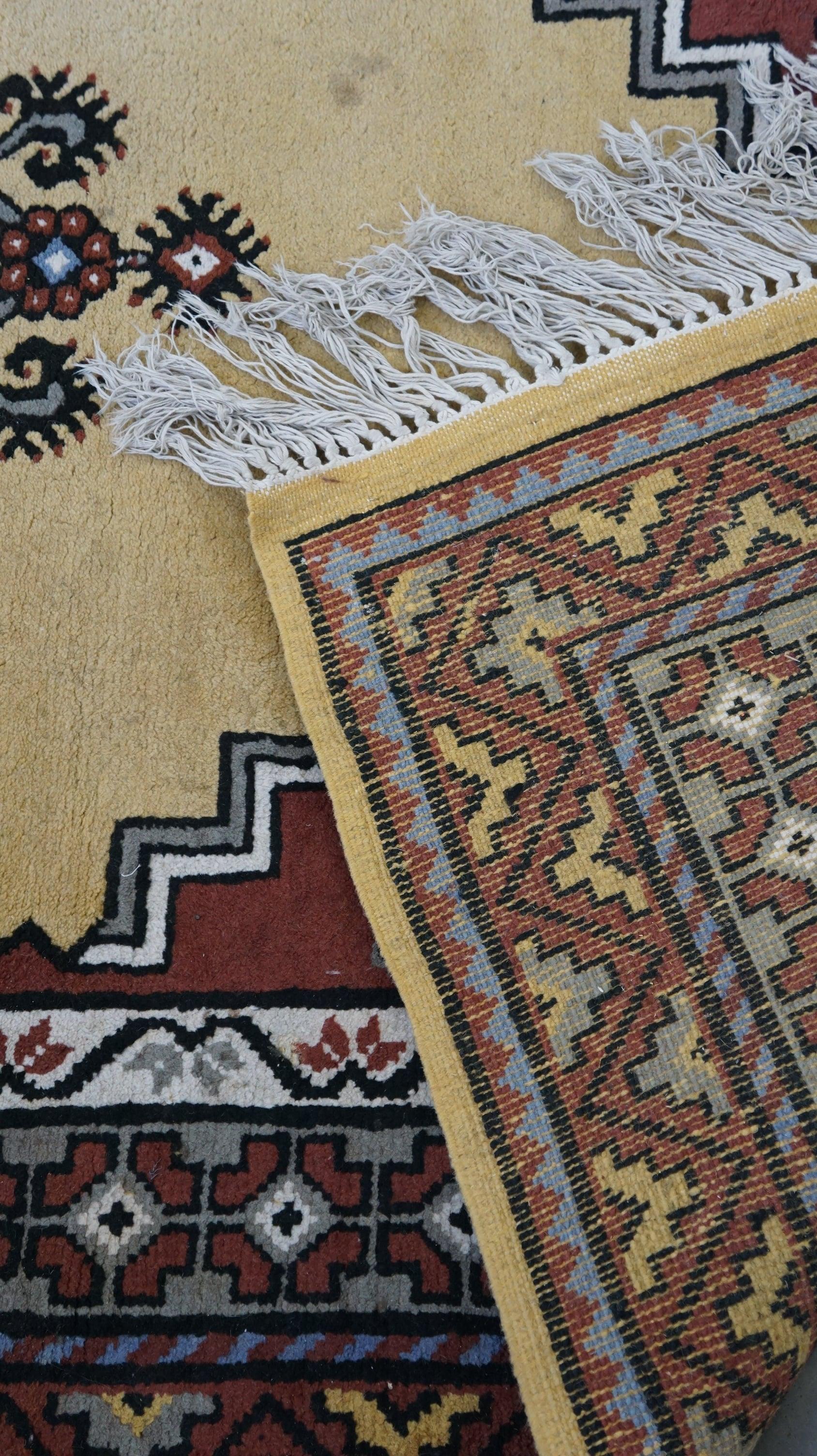 Vintage wool rug mainly purple and yellow tones 255x150cm For Sale 3