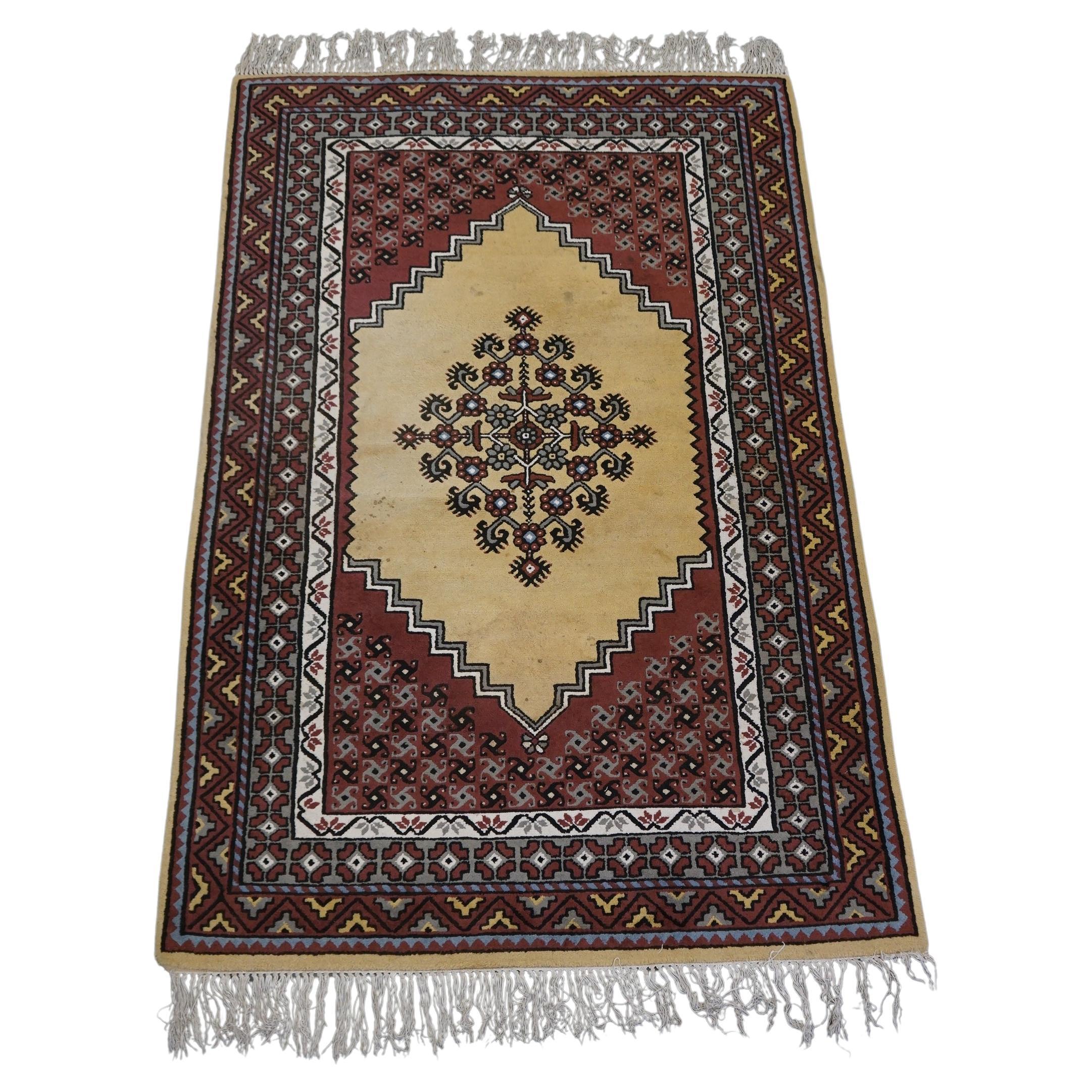 Vintage wool rug mainly purple and yellow tones 255x150cm