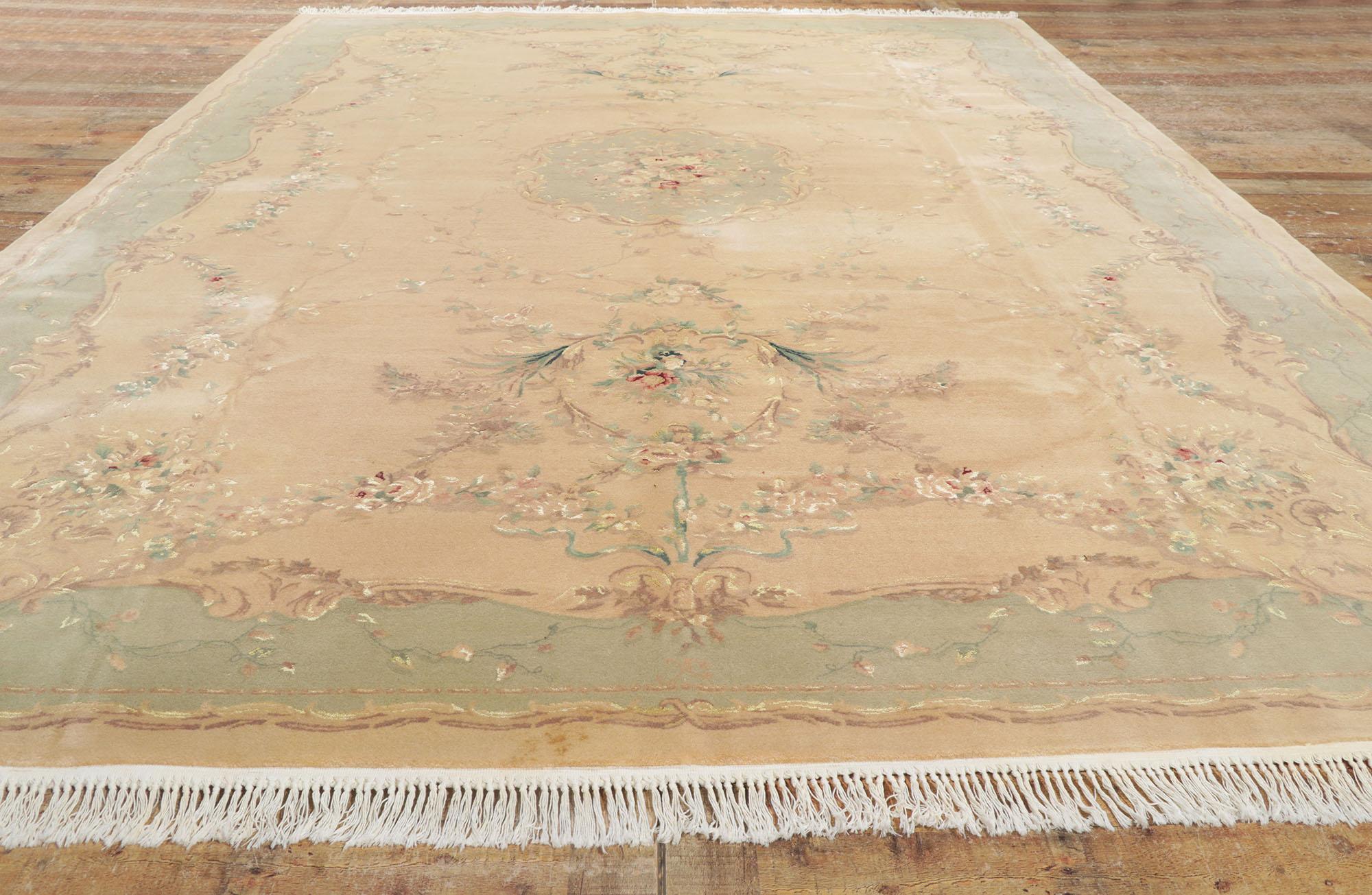 Vintage Wool & Silk Chinese Tabriz Rug with European Cottage Style For Sale 2