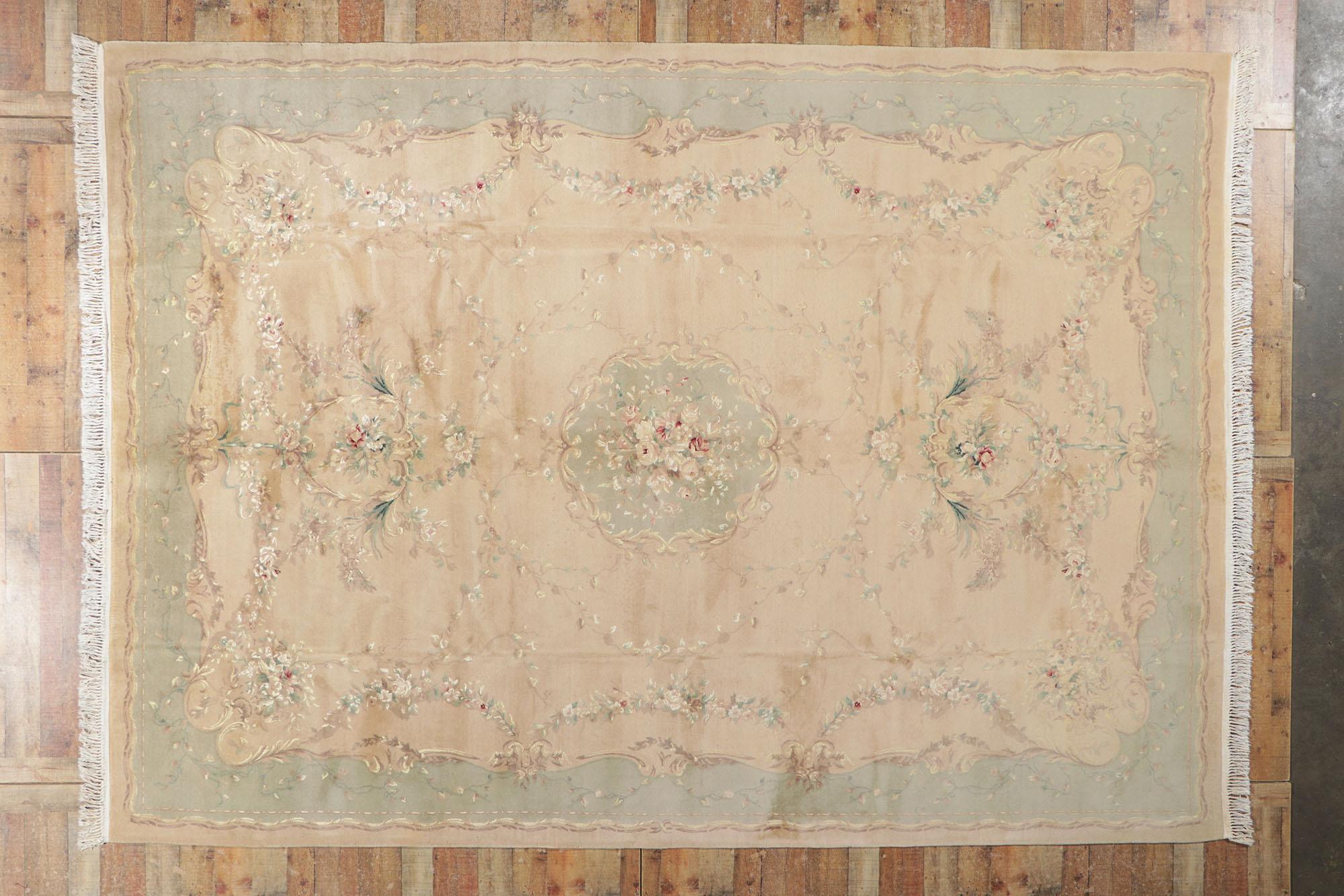 Vintage Wool & Silk Chinese Tabriz Rug with European Cottage Style For Sale 3