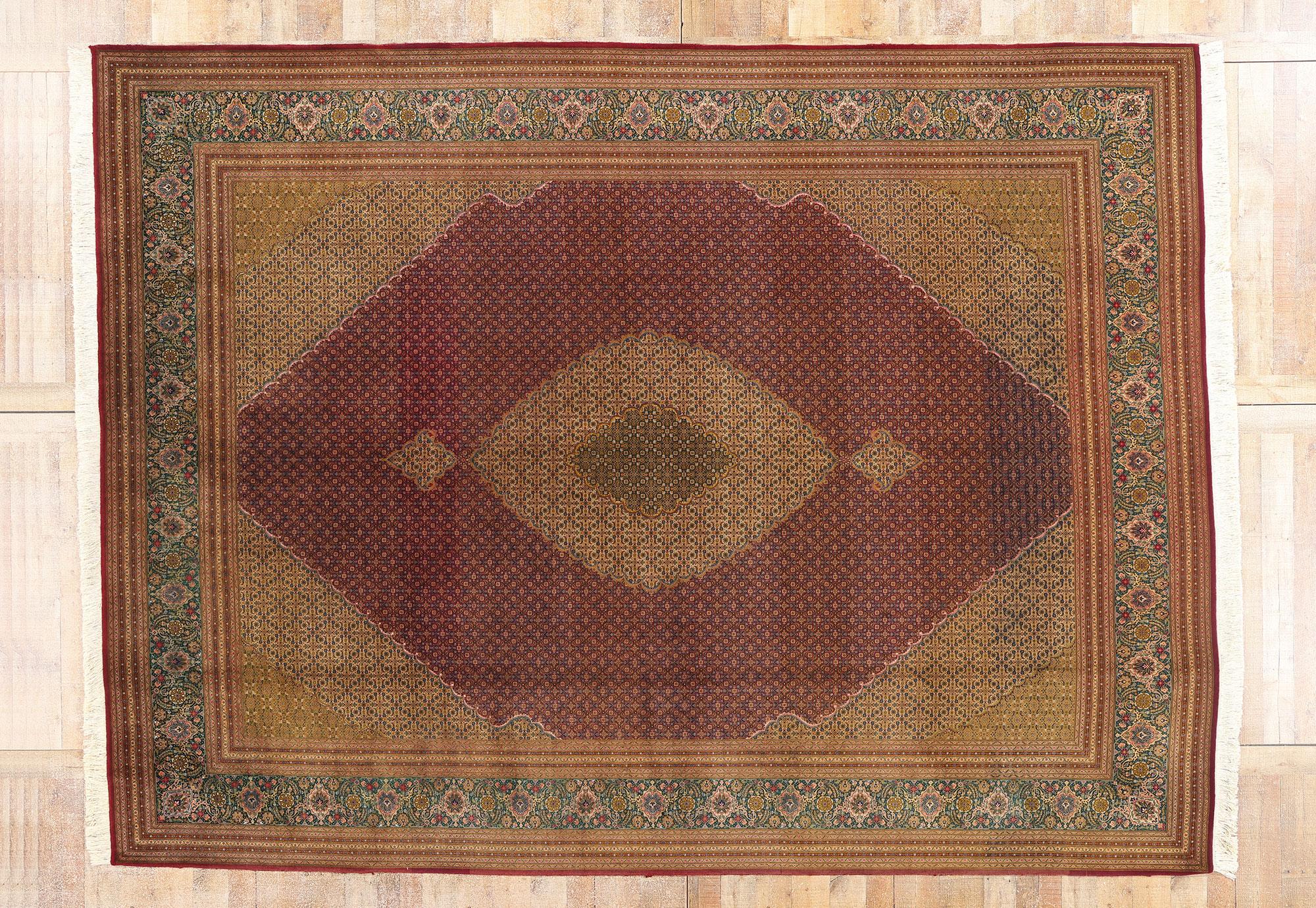 Alfombra Persa Mahi Tabriz Vintage de Lana y Seda, 09'10 x 13'01 en venta 5