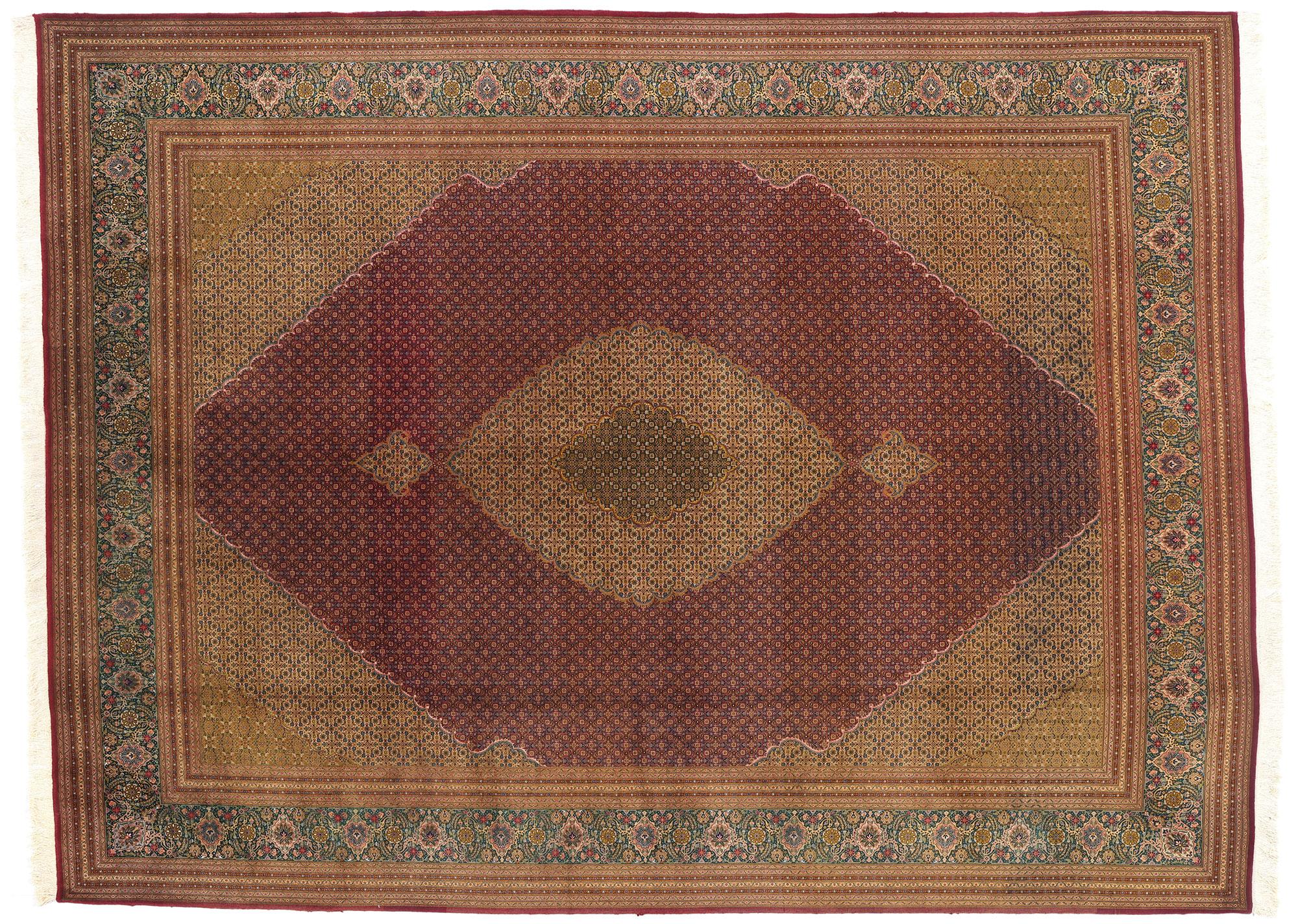 Alfombra Persa Mahi Tabriz Vintage de Lana y Seda, 09'10 x 13'01 en venta 6