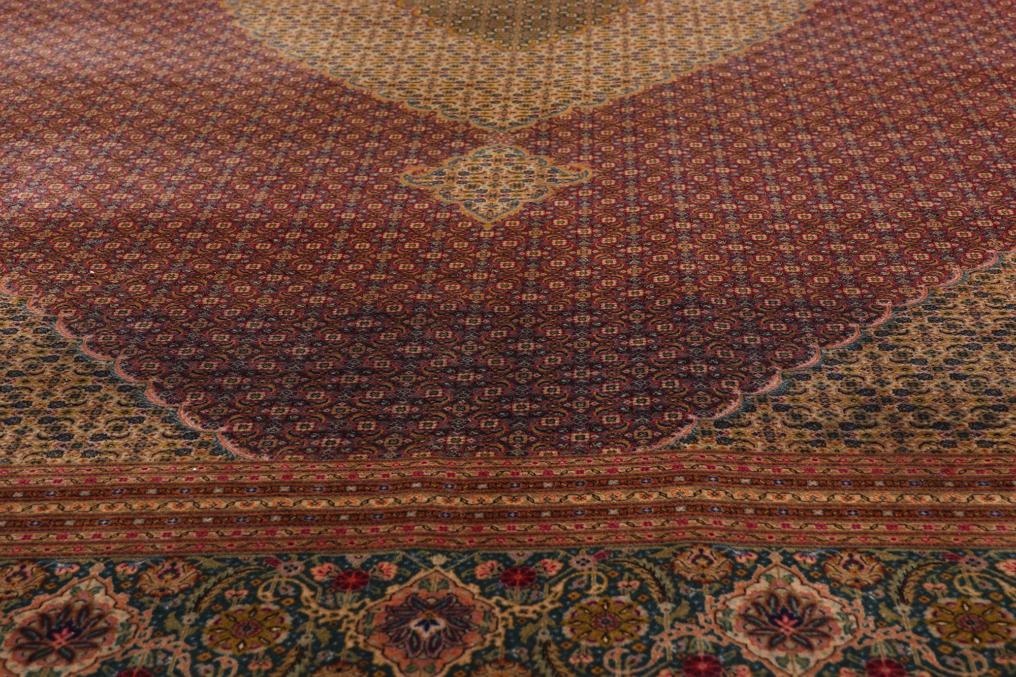 Alfombra Persa Mahi Tabriz Vintage de Lana y Seda, 09'10 x 13'01 siglo XX en venta