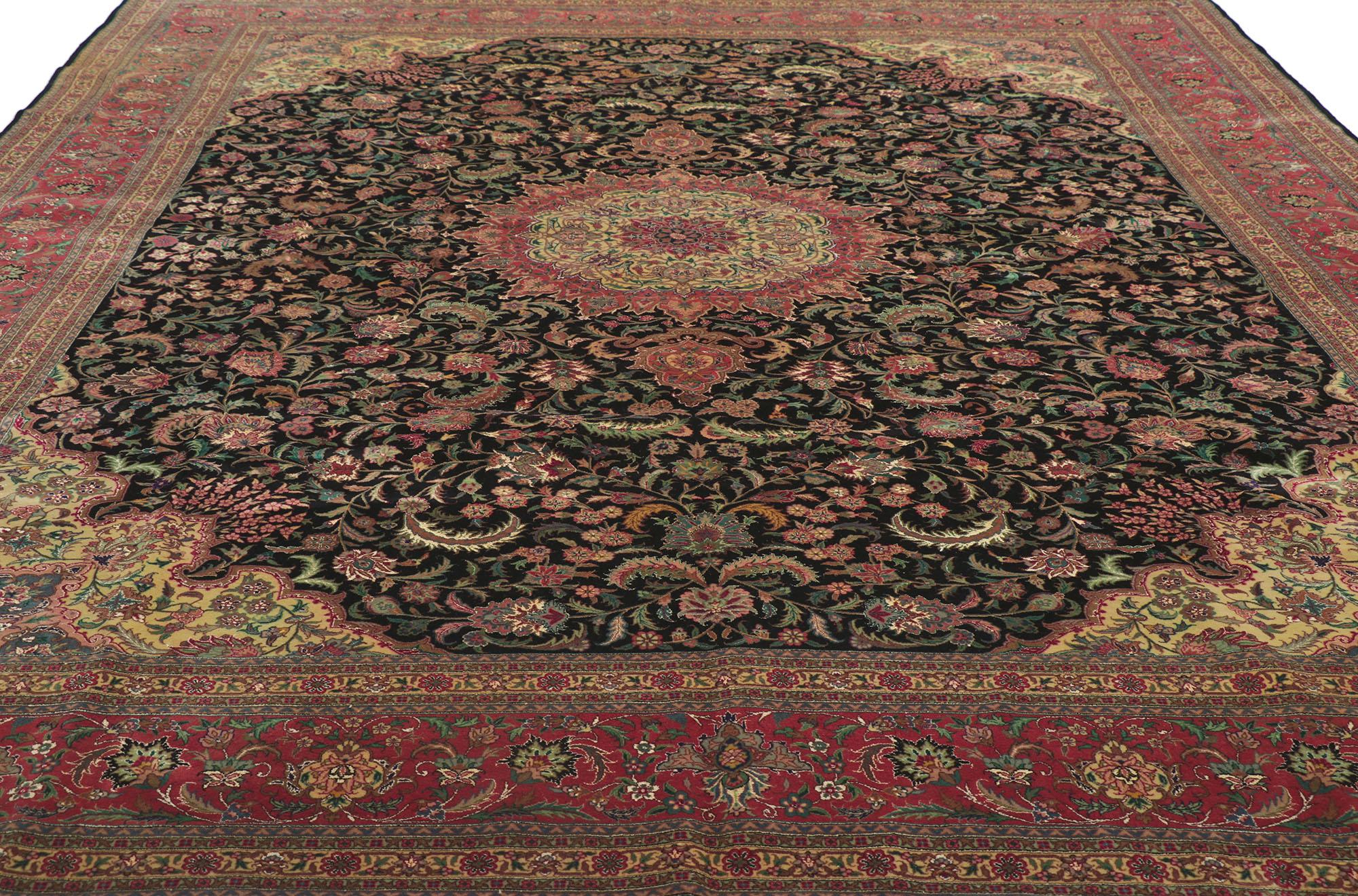 Hand-Knotted Vintage Wool & Silk Persian Tabriz Style Rug For Sale