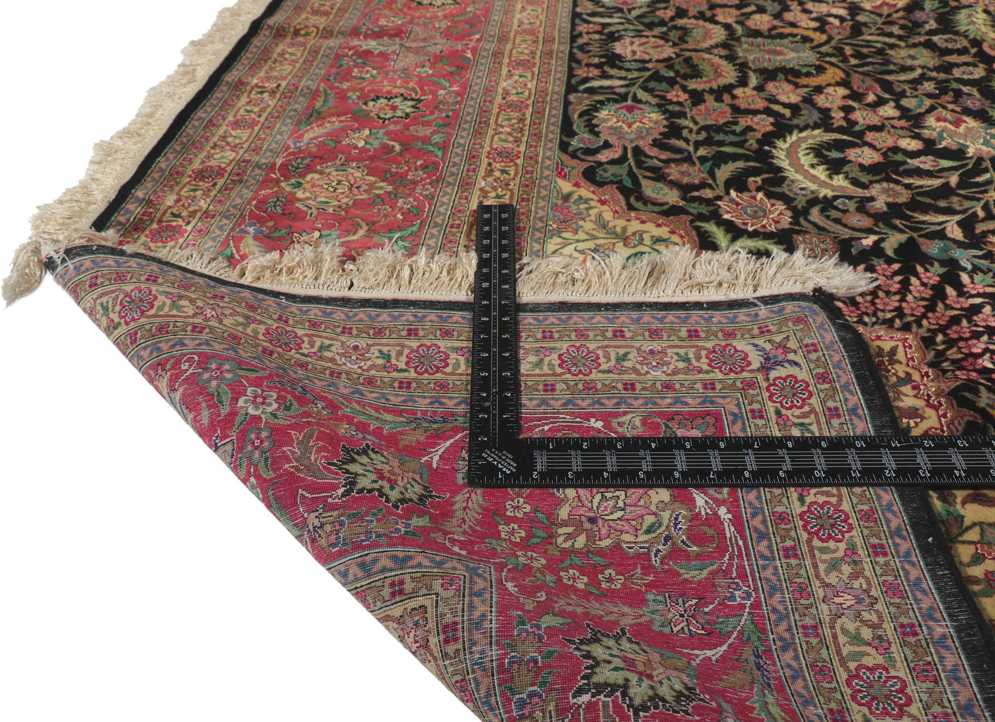 Vintage Wool & Silk Persian Tabriz Style Rug In Good Condition For Sale In Dallas, TX