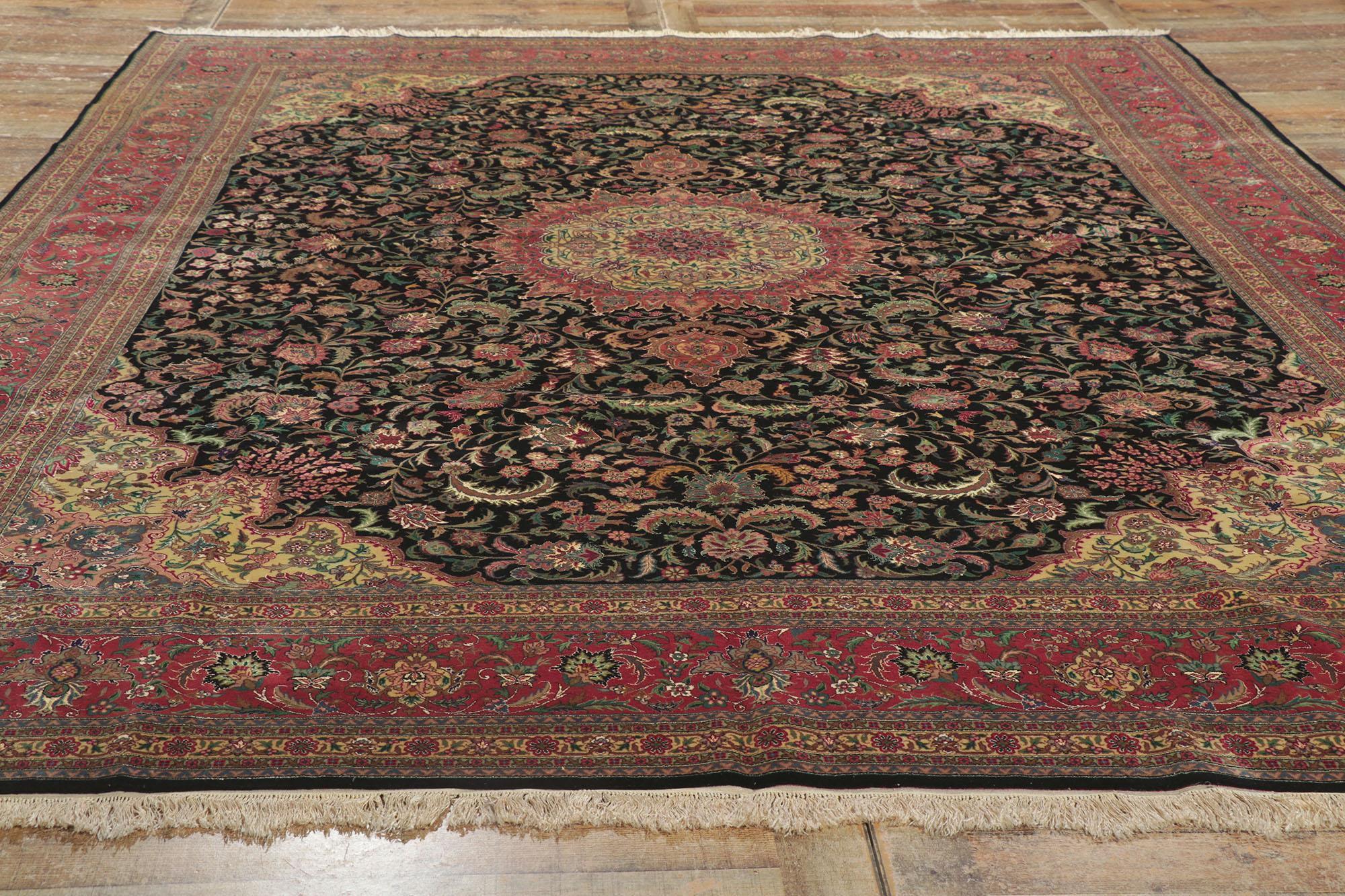 Vintage Wool & Silk Persian Tabriz Style Rug For Sale 1